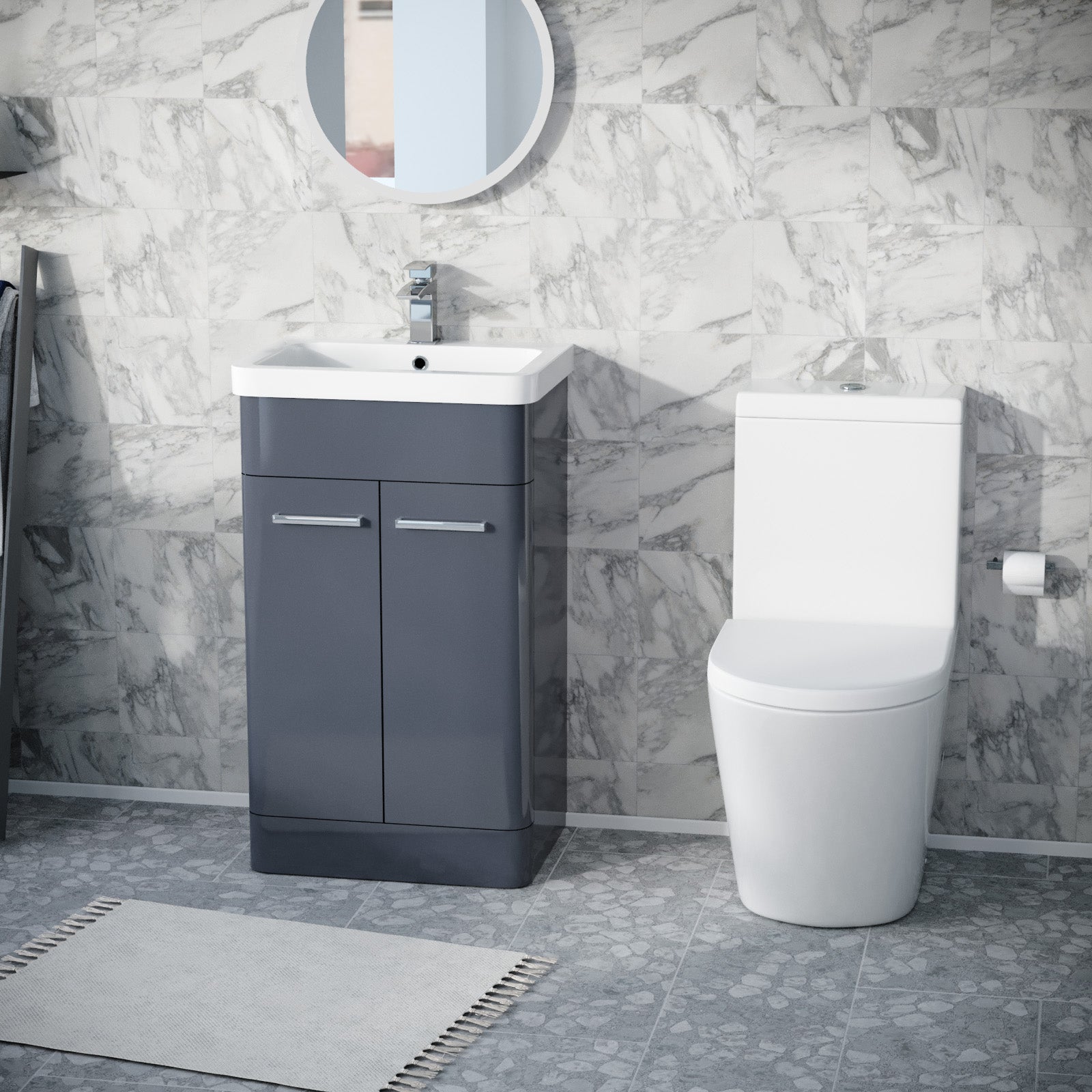 Afern Steel Grey Vanity Basin Unit & Rimless Close Coupled Toilet