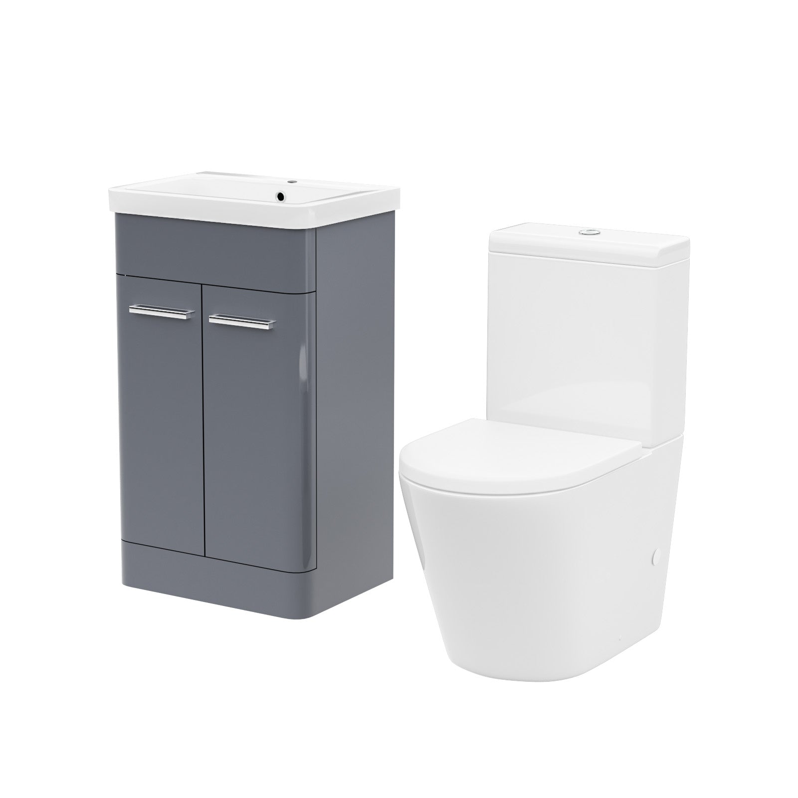 Afern Steel Grey Vanity Basin Unit & Rimless Close Coupled Toilet