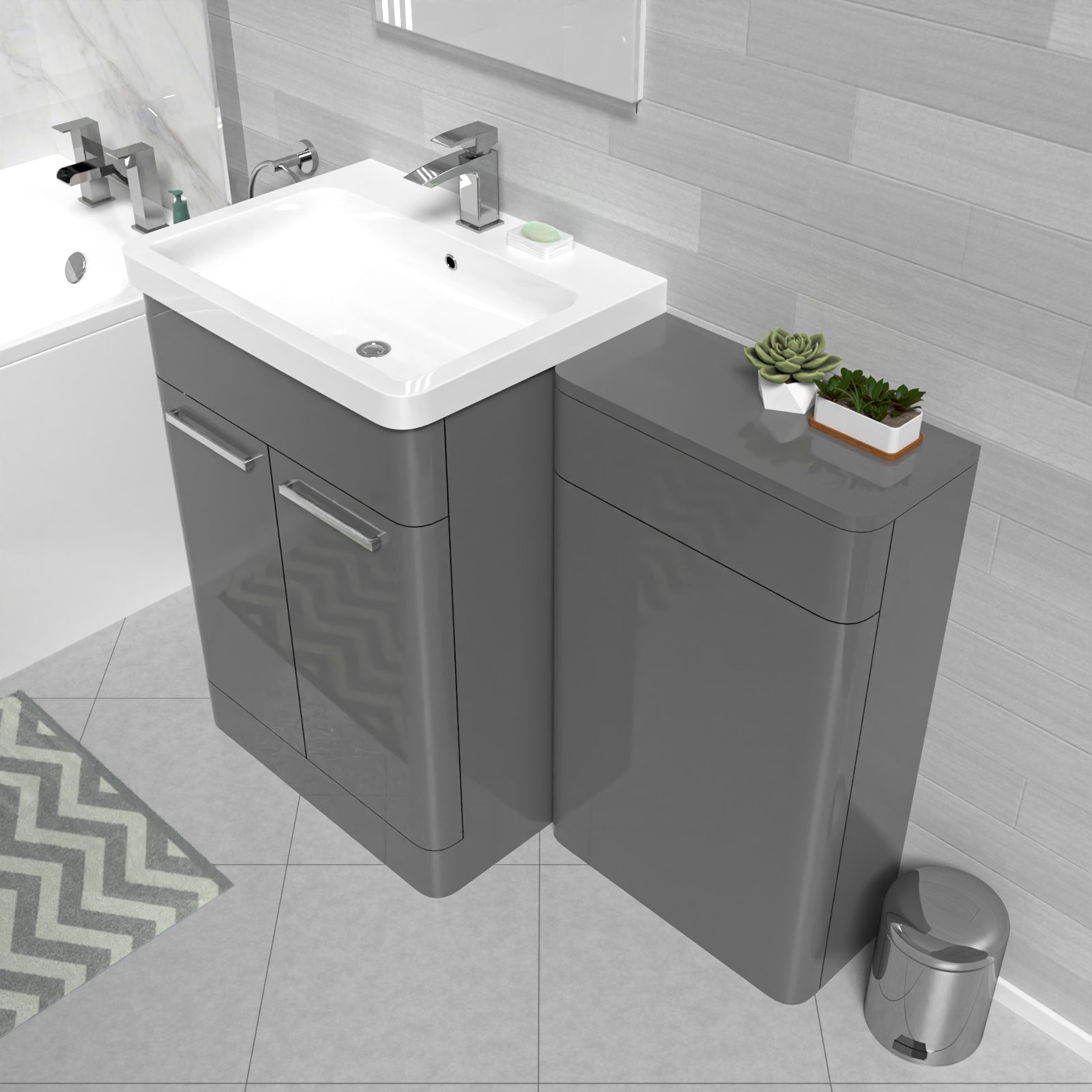 Grey 1100mm Freestanding Cabinet Ceramic Basin & WC Unit