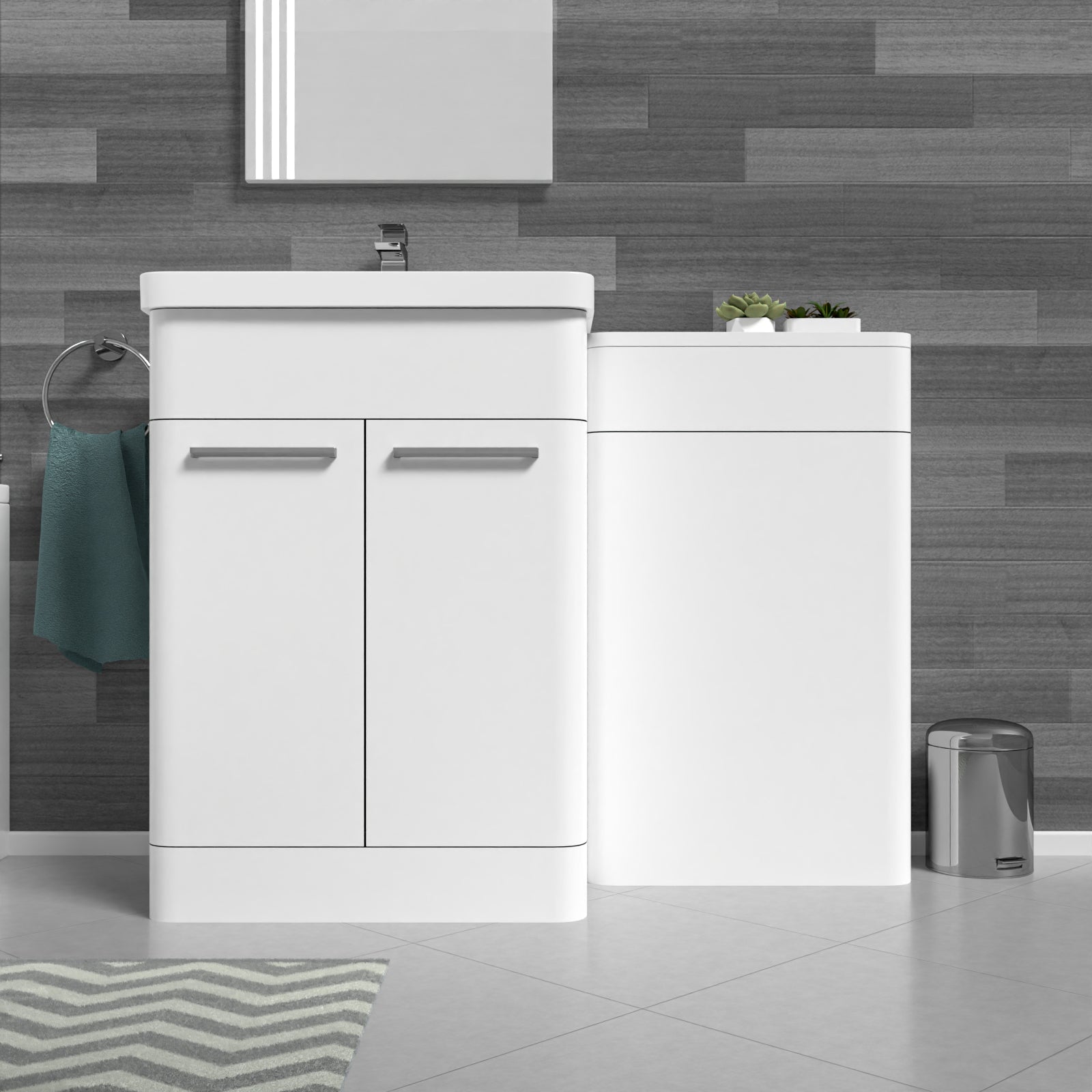 Afern White 600mm Freestanding Cabinet ,Ceramic Basin & WC Unit