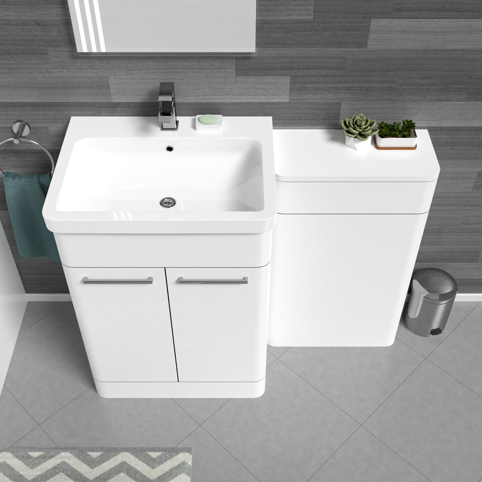 Afern White 600mm Freestanding Cabinet ,Ceramic Basin & WC Unit