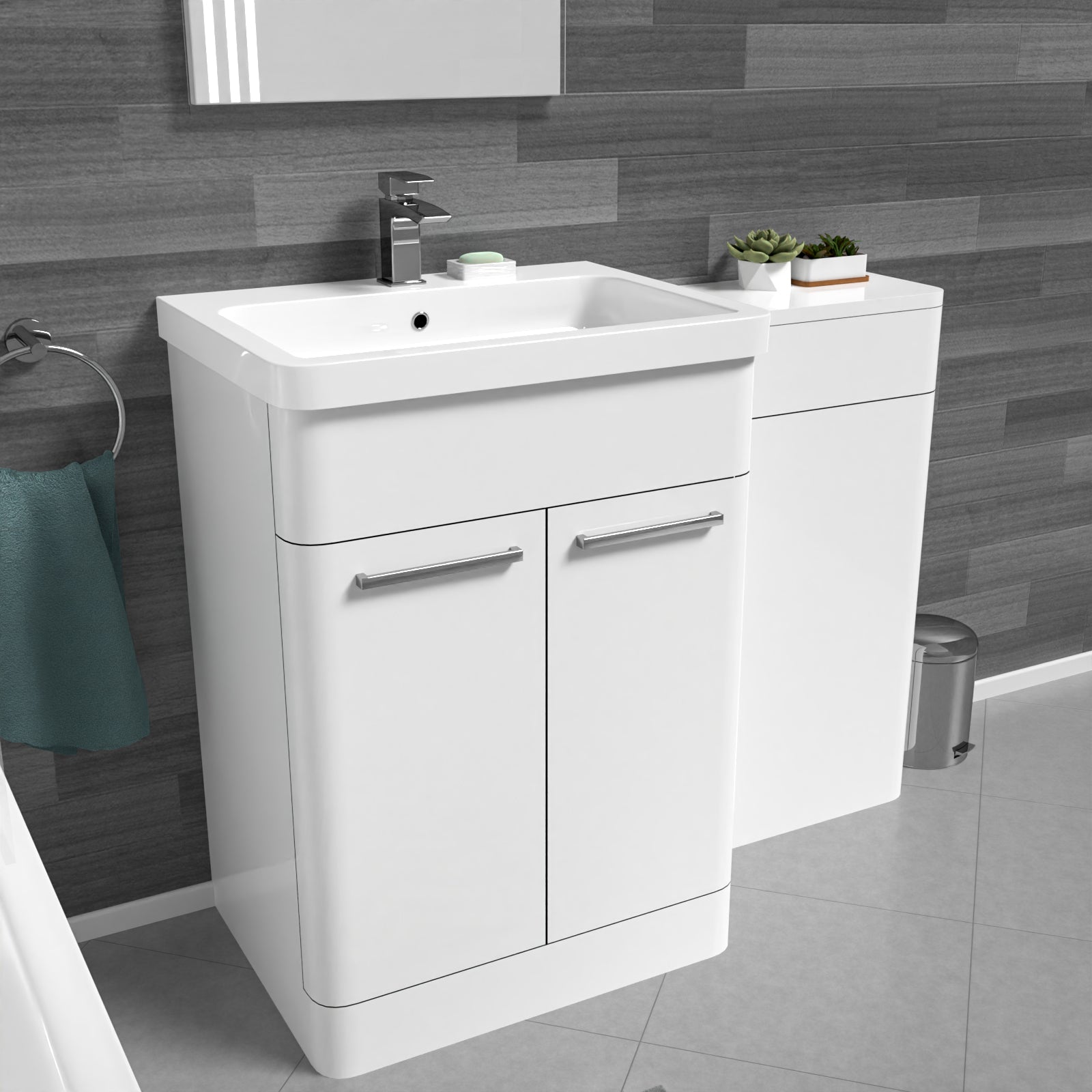 Afern White 600mm Freestanding Cabinet ,Ceramic Basin & WC Unit