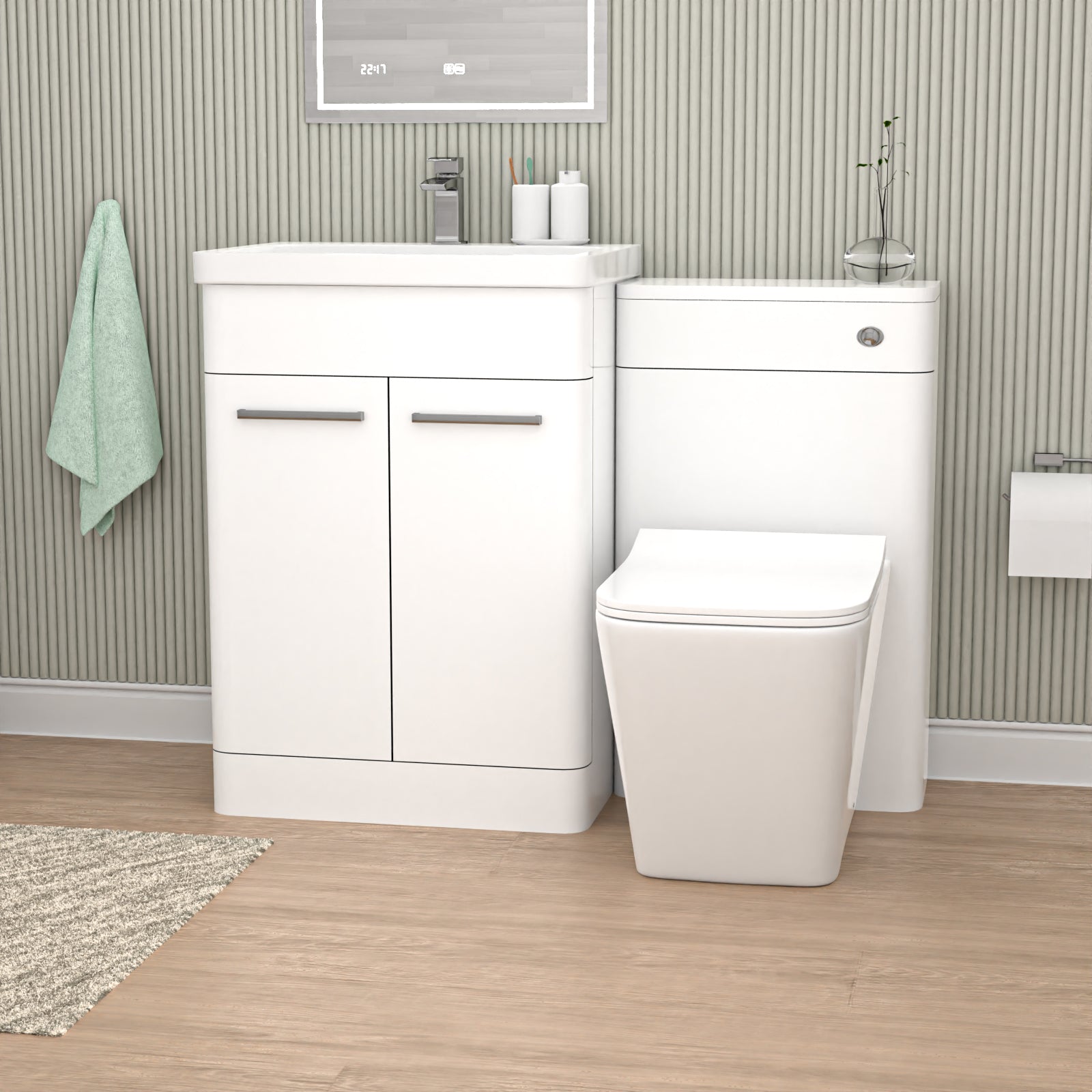 Afern White 1100mm Freestanding Basin Cabinet, WC Unit and Square BTW Toilet