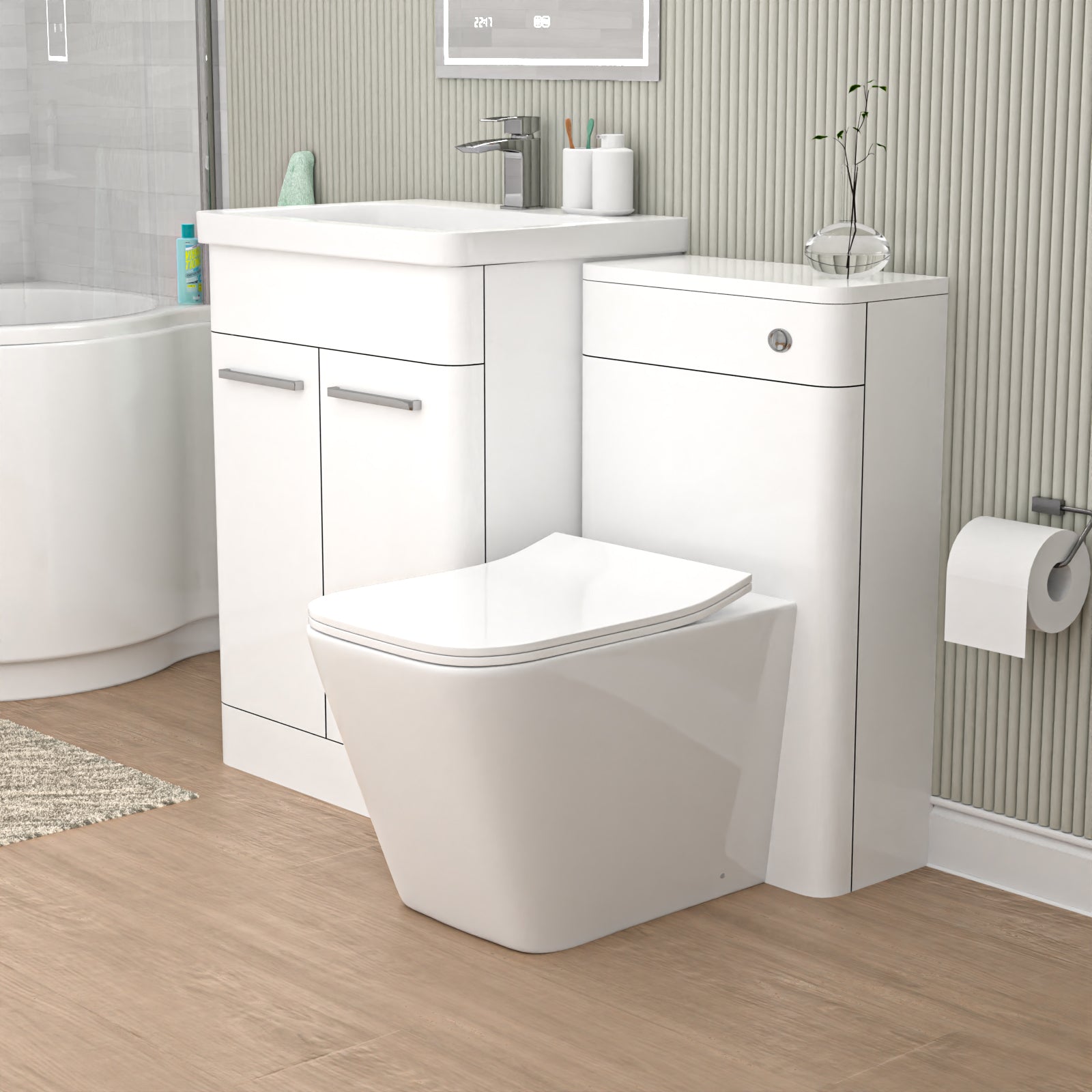 Afern White 1100mm Freestanding Basin Cabinet, WC Unit and Square BTW Toilet