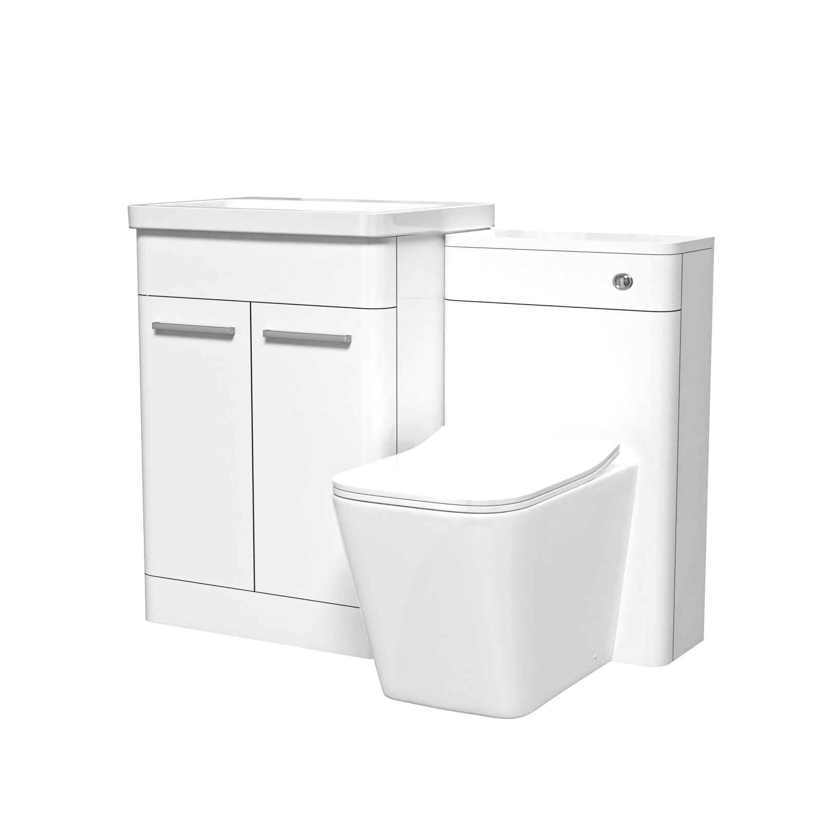 Afern White 1100mm Freestanding Basin Cabinet, WC Unit and Square BTW Toilet