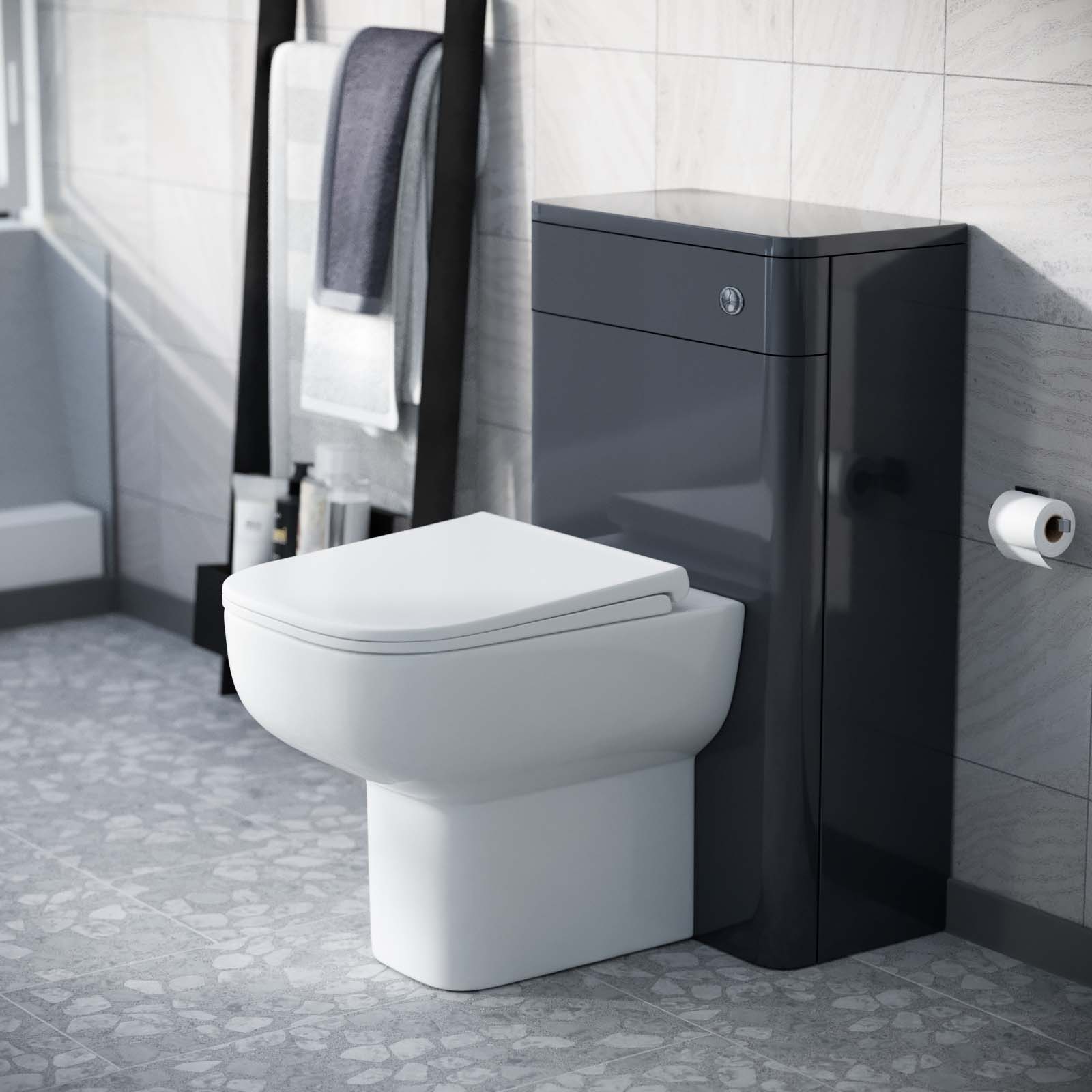 Afern Freestanding Anthracite 500mm WC Unit with Rimless Back To Wall Toilet