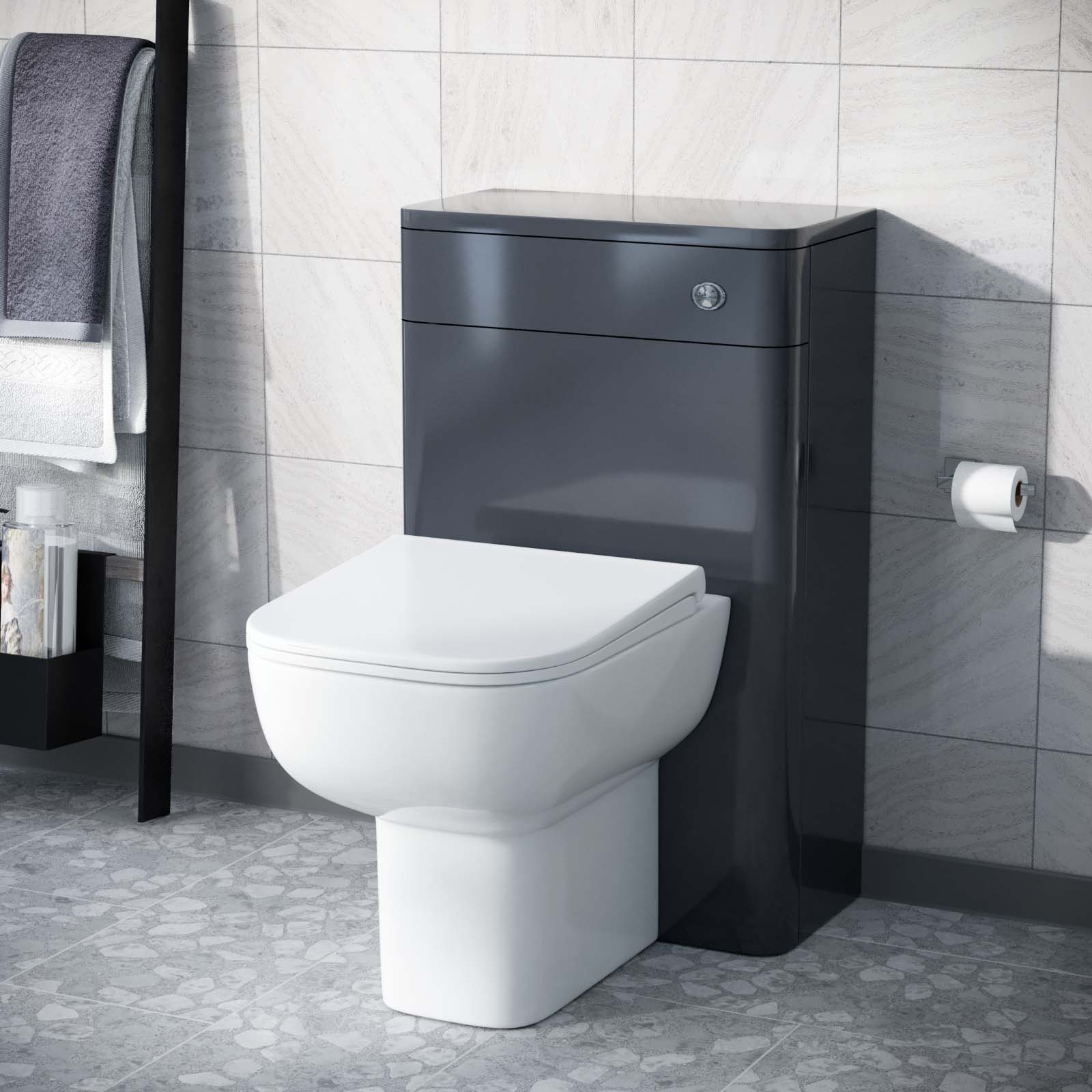 Afern Freestanding Anthracite 500mm WC Unit with Rimless Back To Wall Toilet