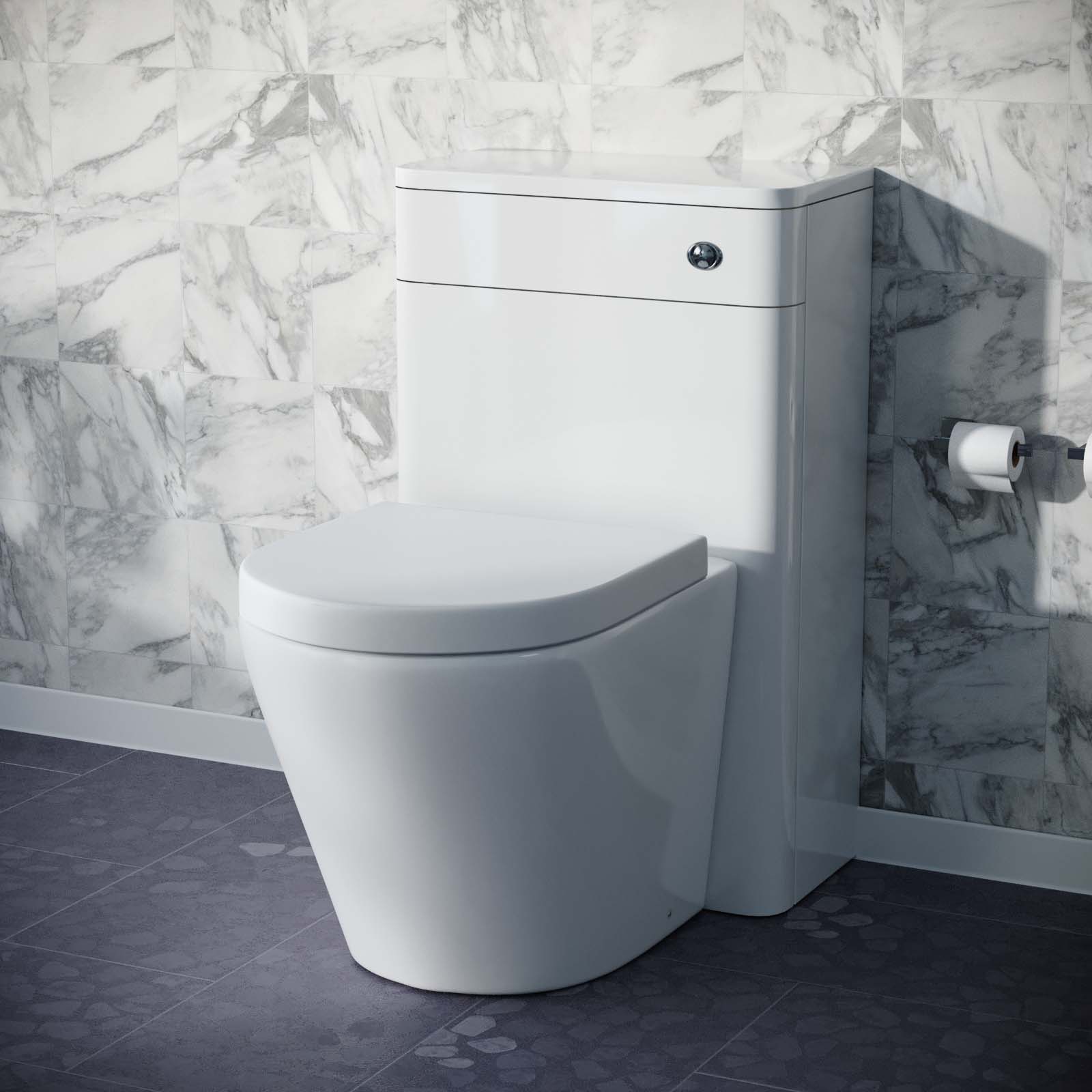 Modern Afern 500mm Back To Wall WC Rimless Toilet Gloss White Space Saving