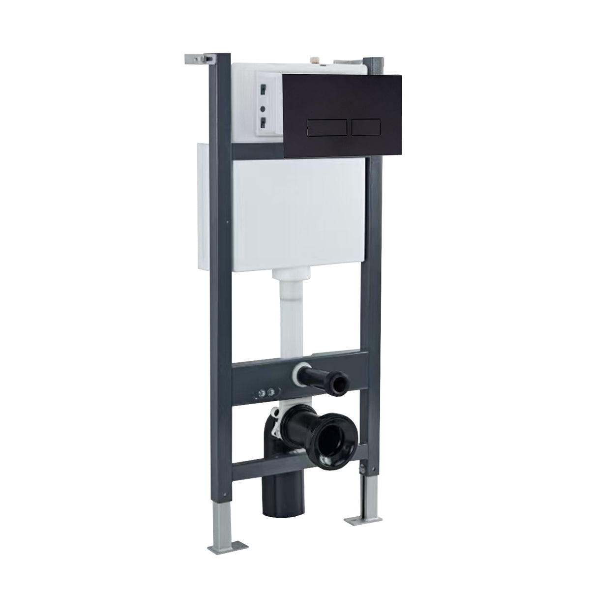 Wall Hung 1.13m Toilet Cistern Frame with Matte Black Square Button Flush Plate