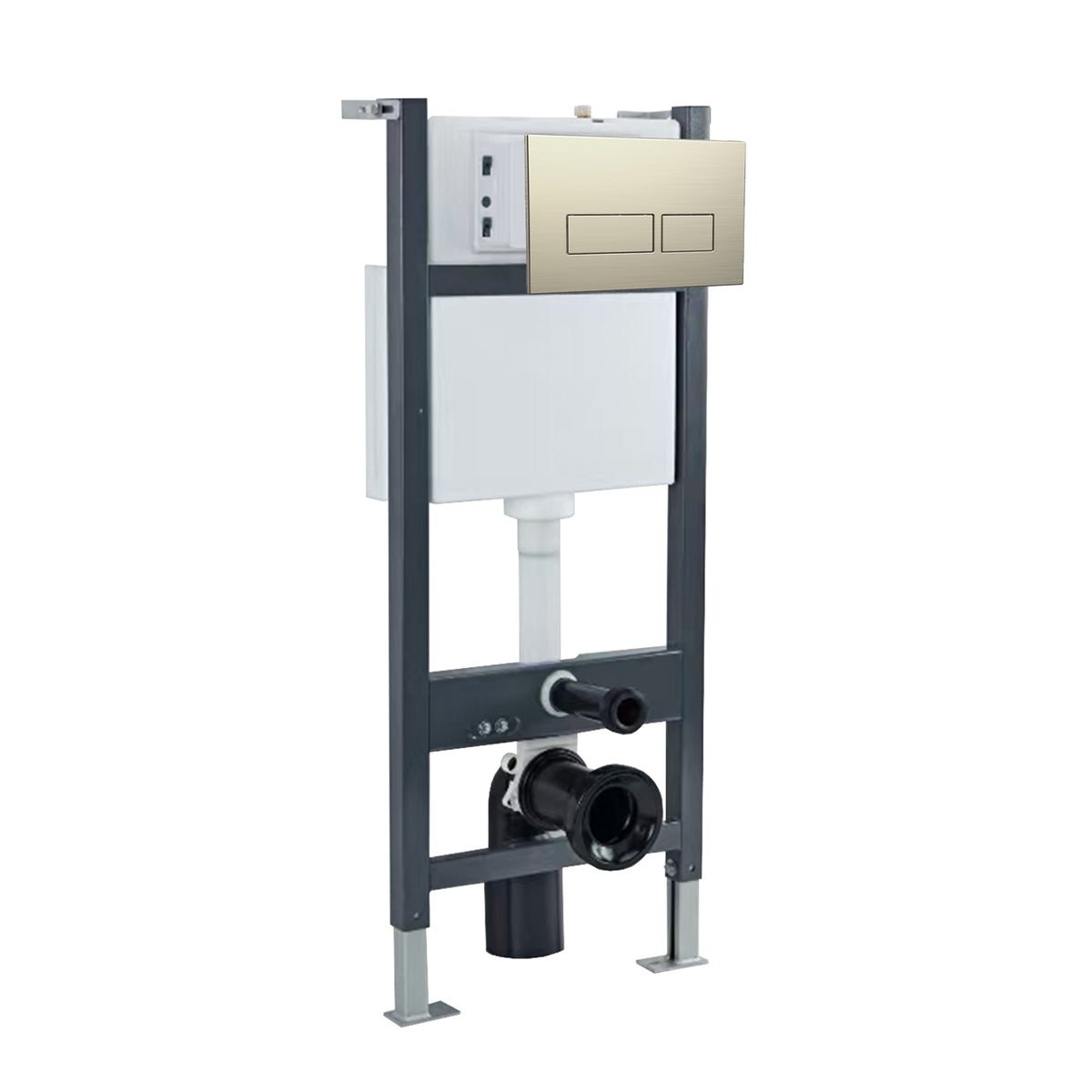 Wall Hung 1.13m Toilet Cistern Frame with Brushed Brass Button Flush Plate