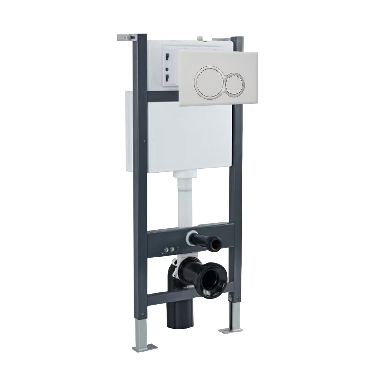 Wall Hung 1.13m Toilet Cistern Frame with Modern Chrome Round Button Flush Plate