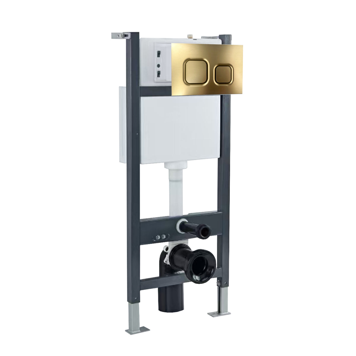 Wall Hung 1.13m Toilet Cistern Frame with Avant Brushed Brass Square Push Button