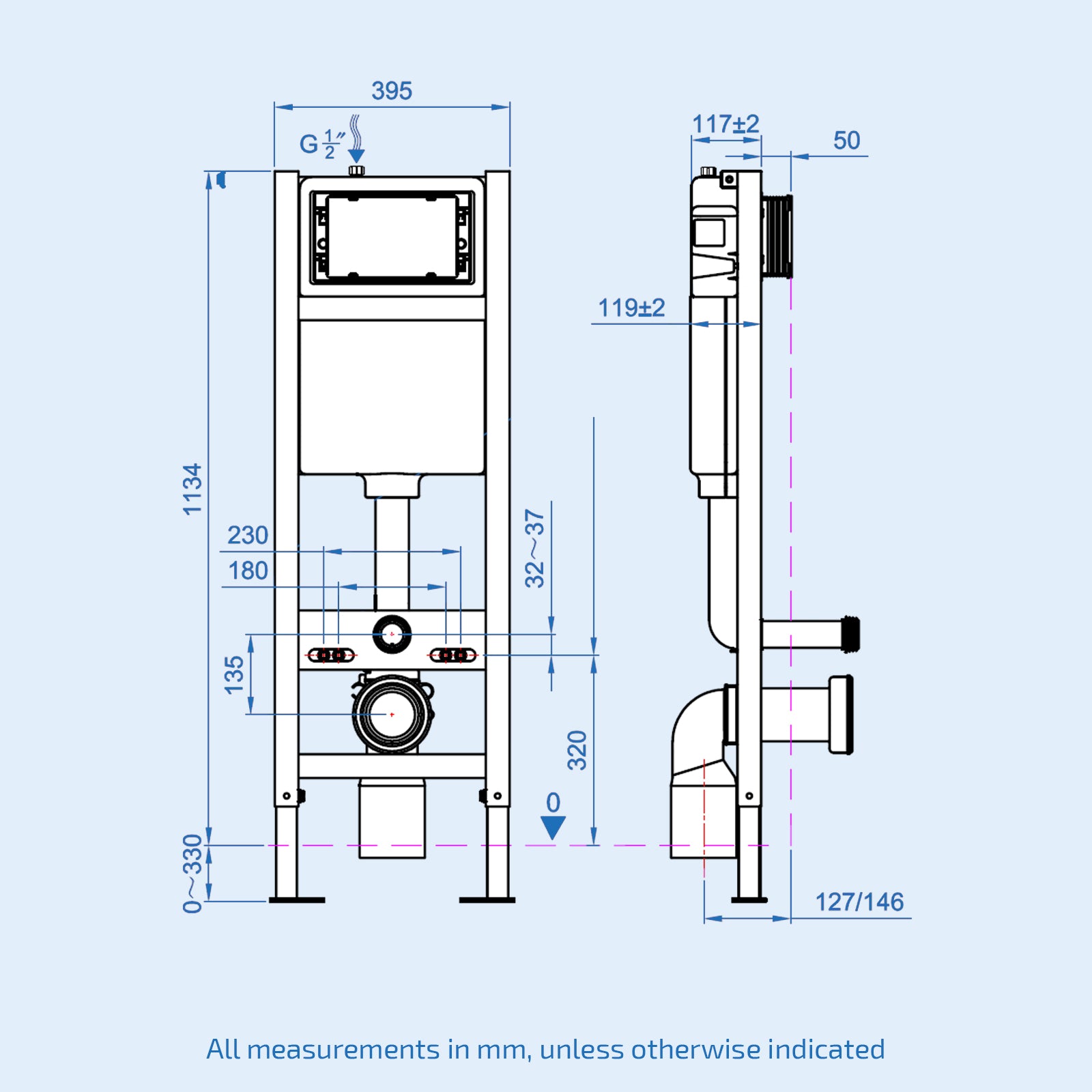 White Slim Seat WH Toilet Concealed Frame & Round Button Flush Plate