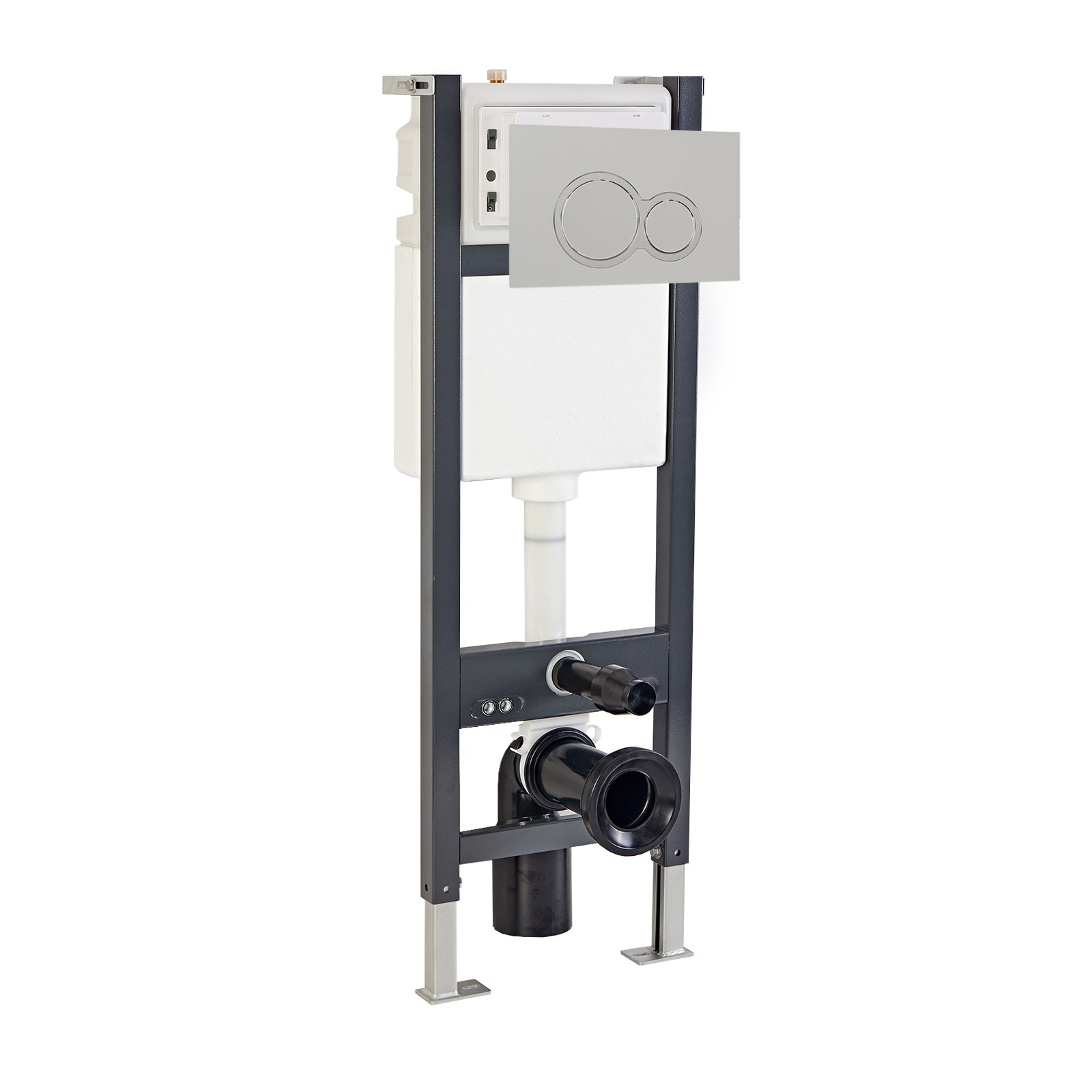 Wall Hung 1.13m Toilet Cistern Frame with Modern Chrome Round Button Flush Plate