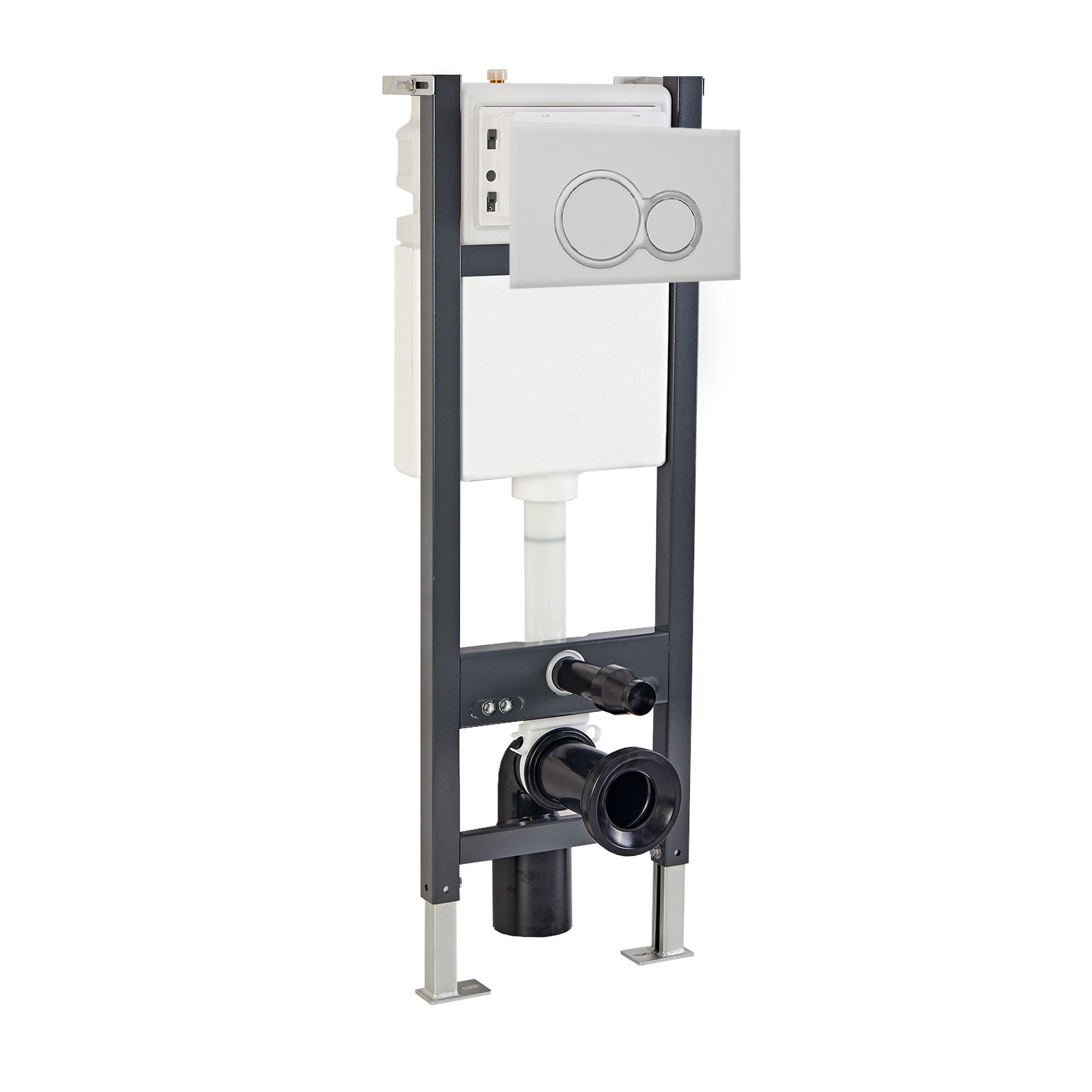 Wall Hung 1.13m Toilet Cistern Frame with Chrome Round Button Flush Plate
