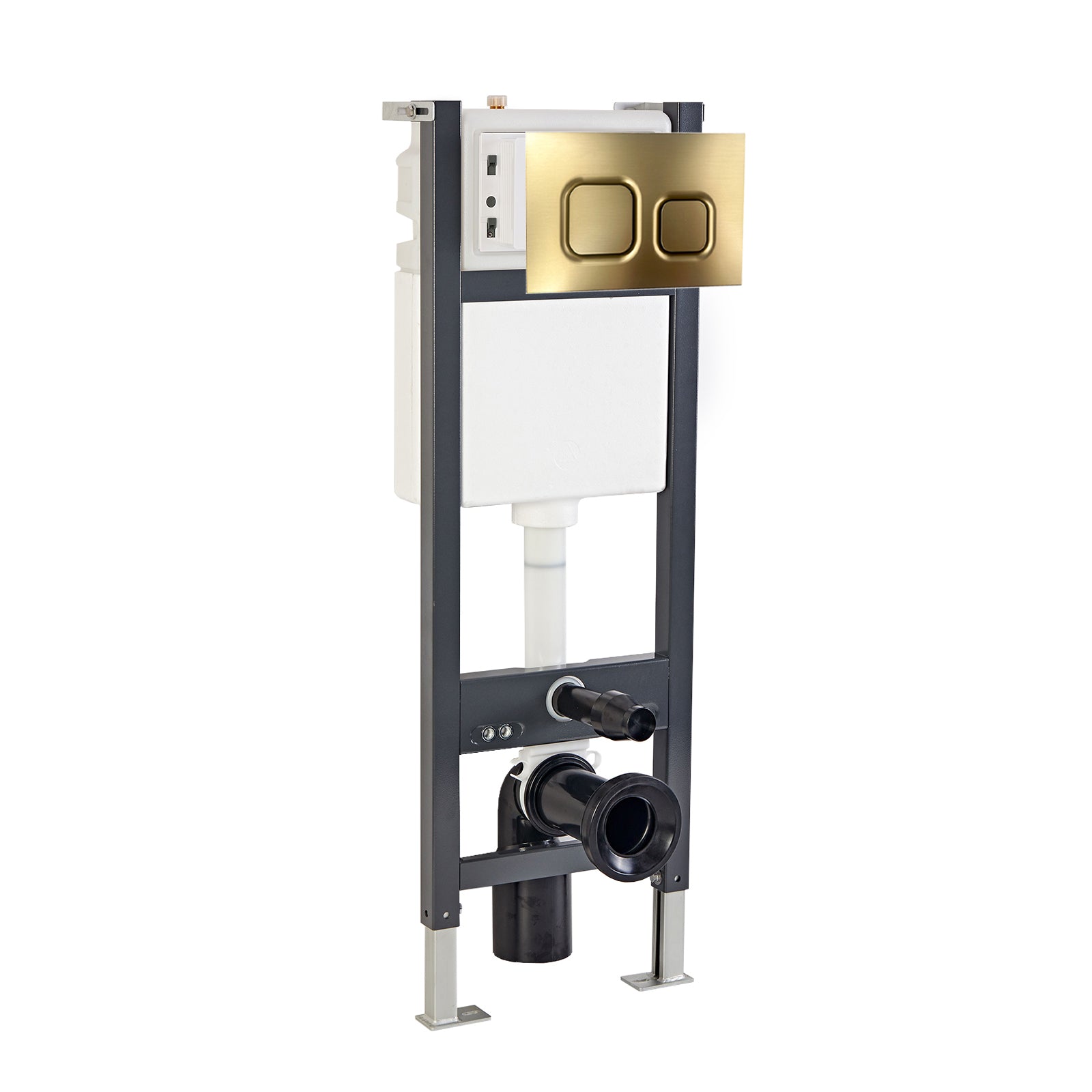 Wall Hung 1.13m Toilet Cistern Frame with Avant Brushed Brass Square Push Button