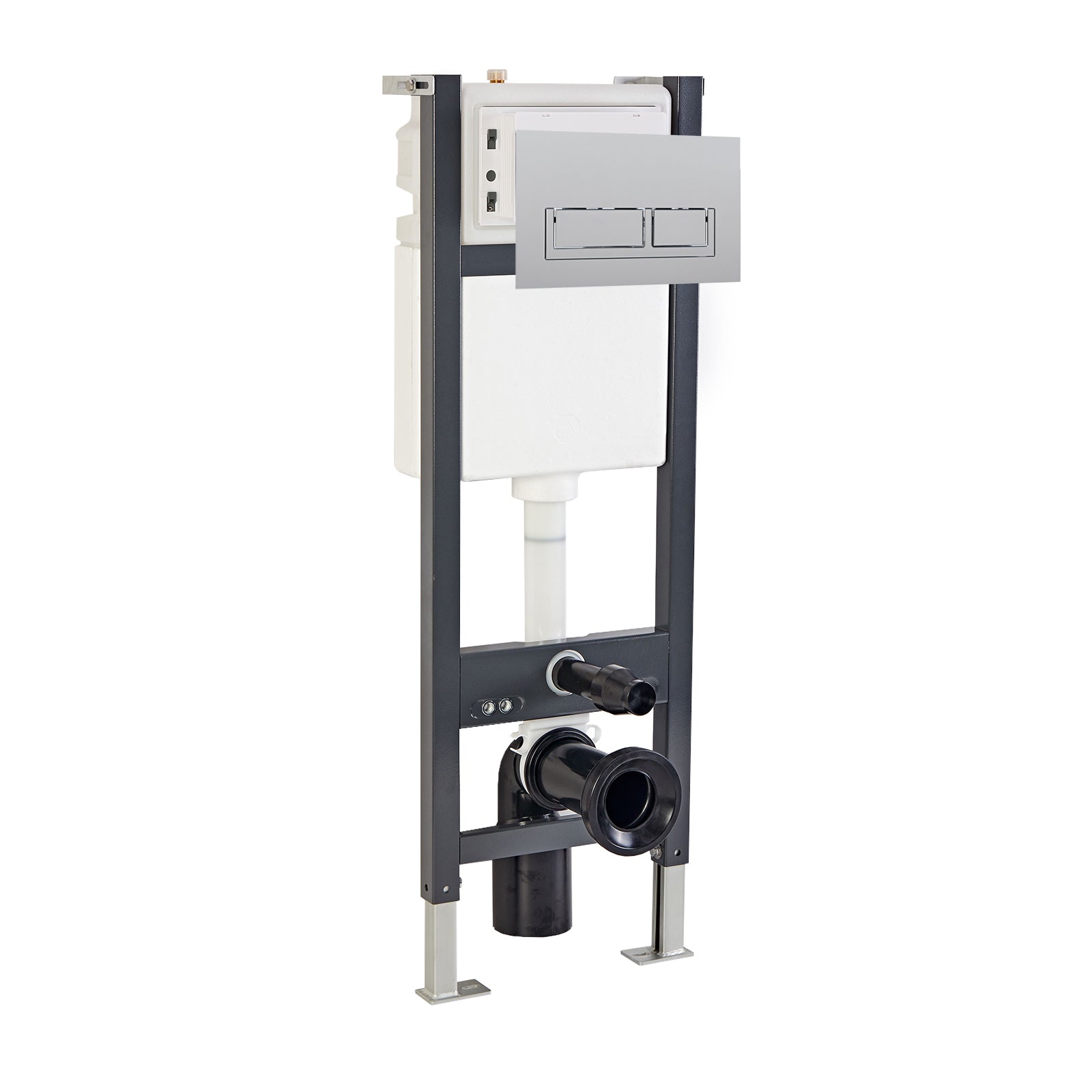 Wall Hung 1.13m Toilet Cistern Frame with Modern Avant Chrome Square Button Flush Plate
