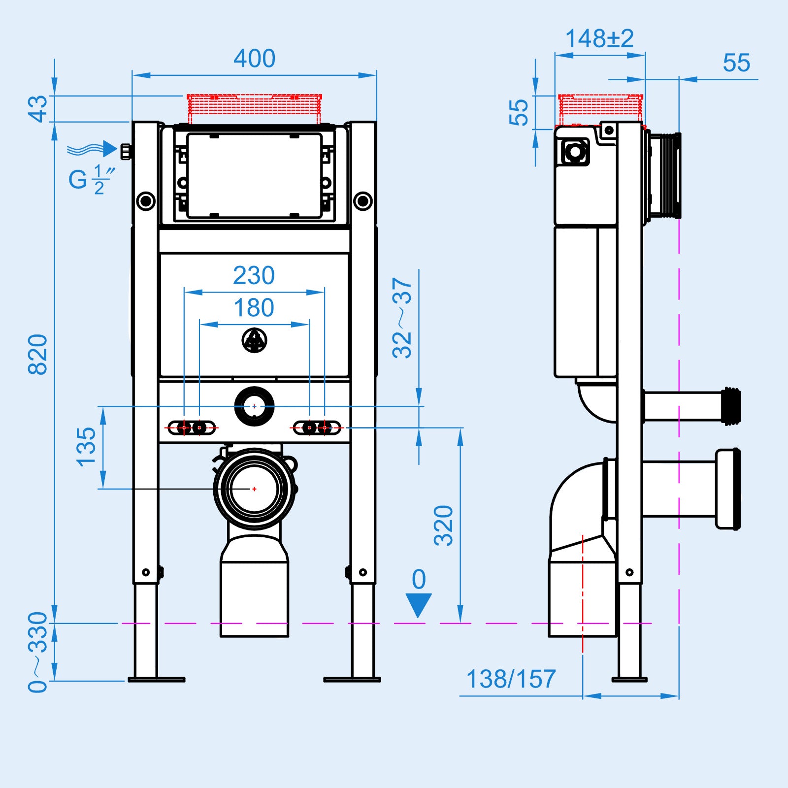 Wall Hung Round Rimless Toilet, Cistern Frame Matte Chrome Button