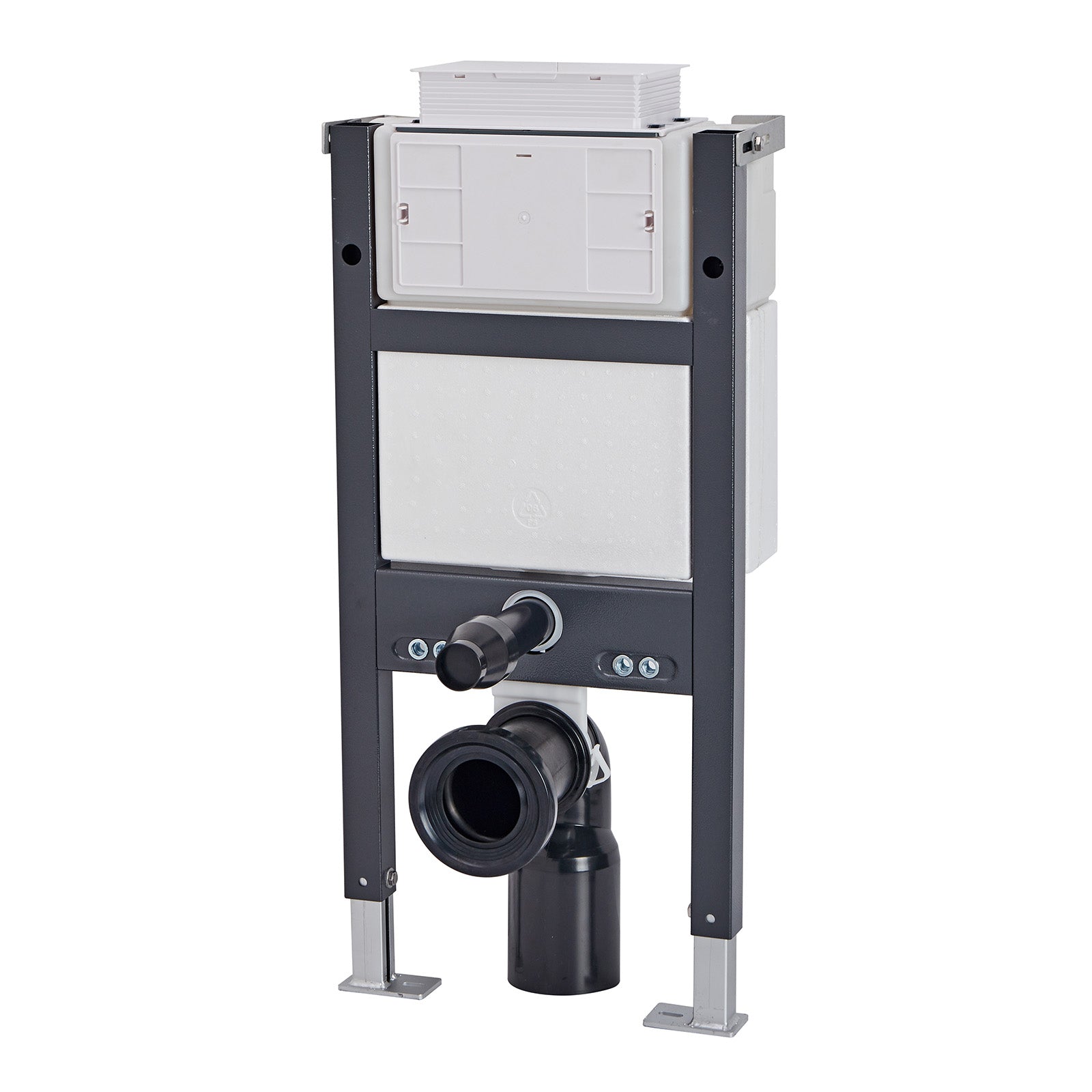 Wall Hung Round Rimless Toilet, Cistern Frame Matte Chrome Button