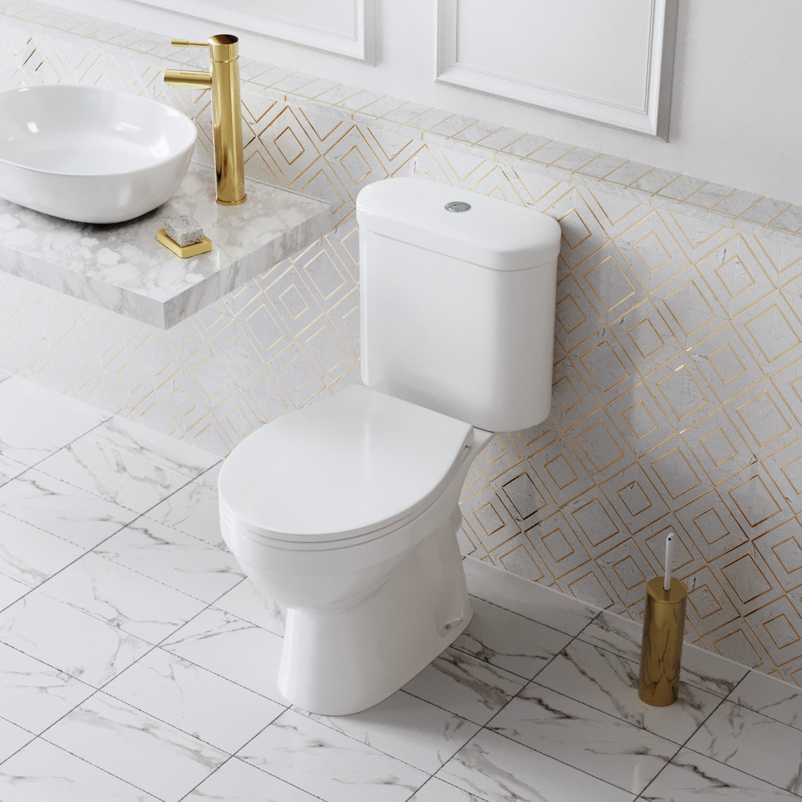 Rimless Close Coupled Toilet With Seat & Cistern