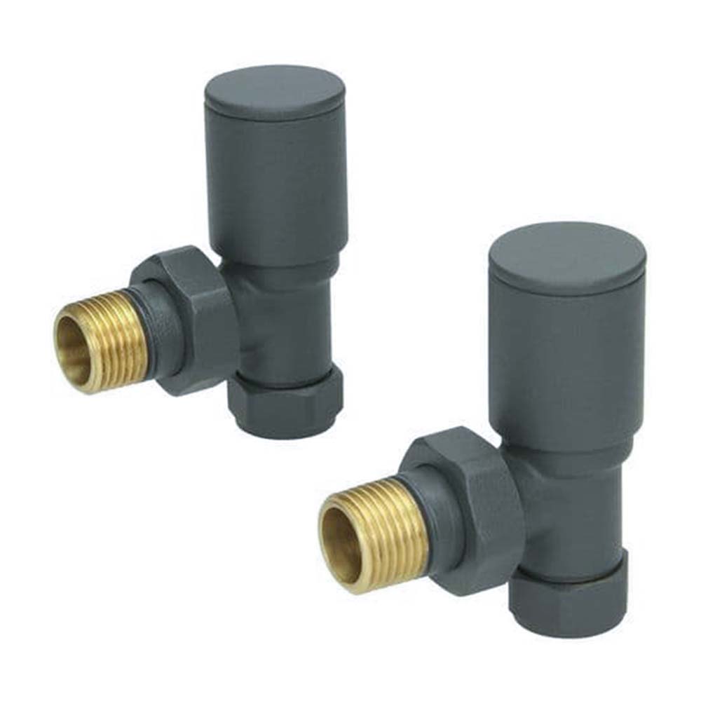 Pair 15mm Radiator Valve Angled Anthracite Brass Twin Pack Heated | Kartell