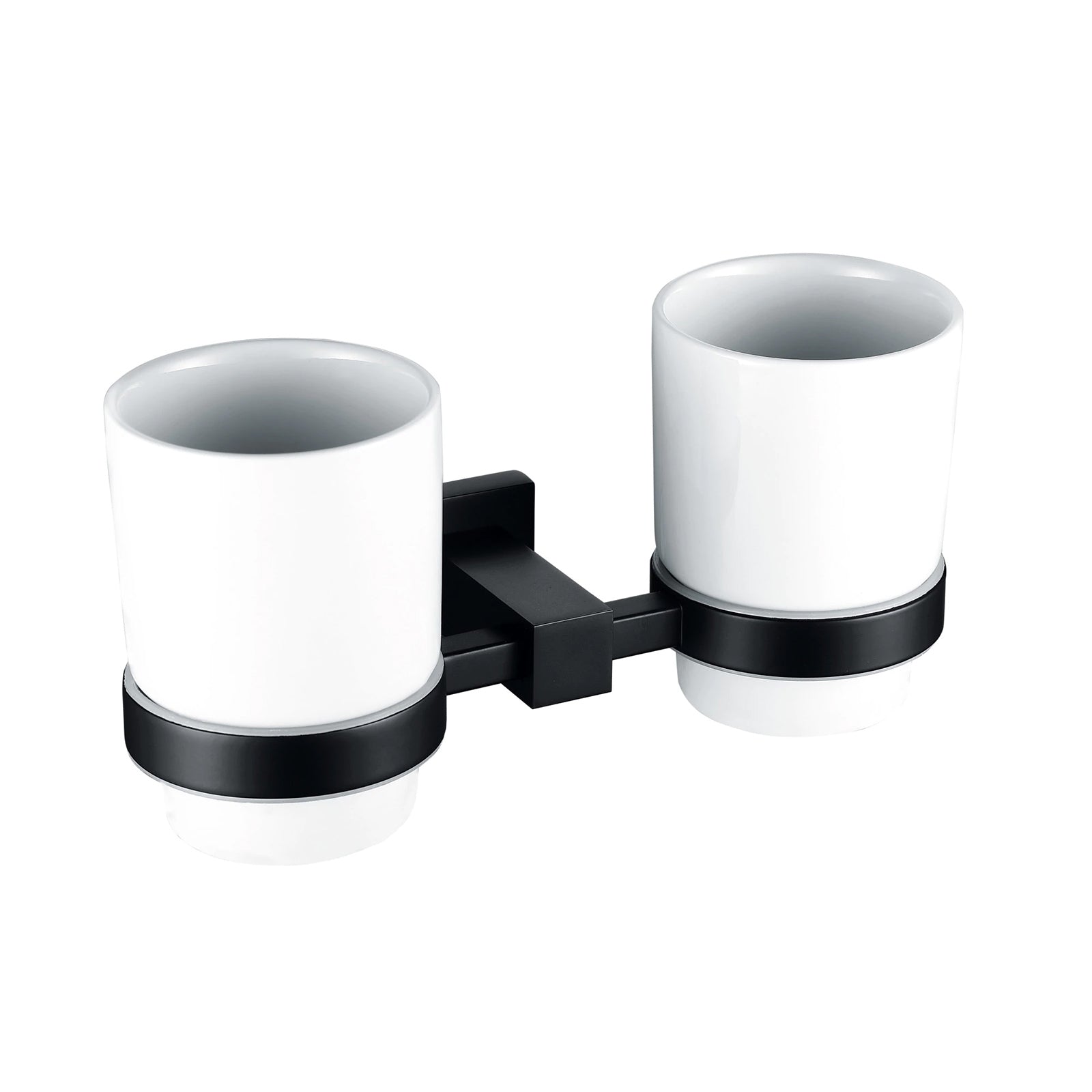 Matte Black Square Double Tumbler Cup and Holder Set