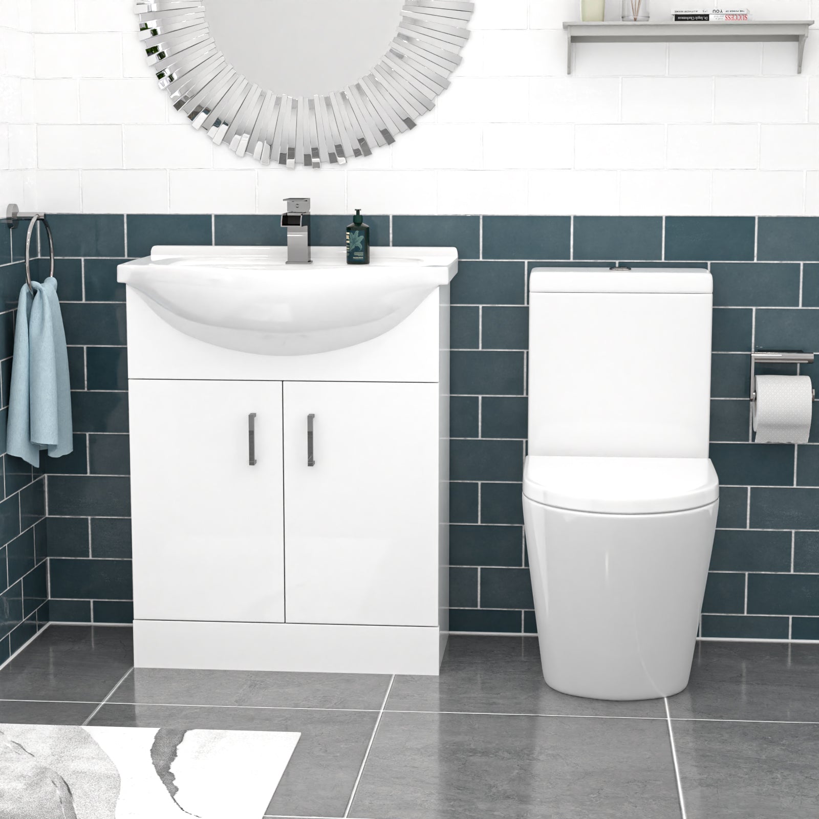 Ellen 650mm Freestanding Basin Vanity Unit & Rimless Close Coupled Toilet
