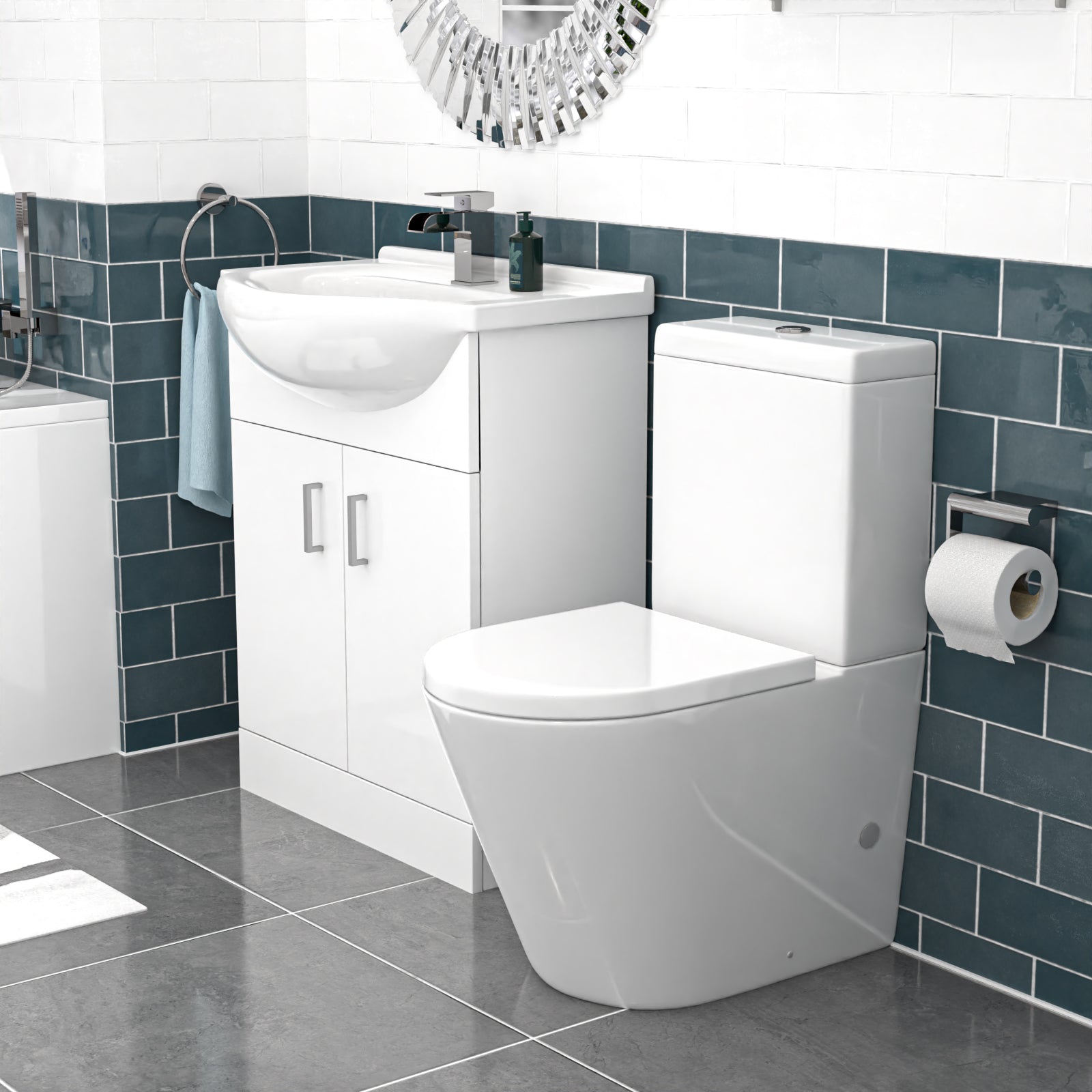 Ellen 650mm Freestanding Basin Vanity Unit & Rimless Close Coupled Toilet