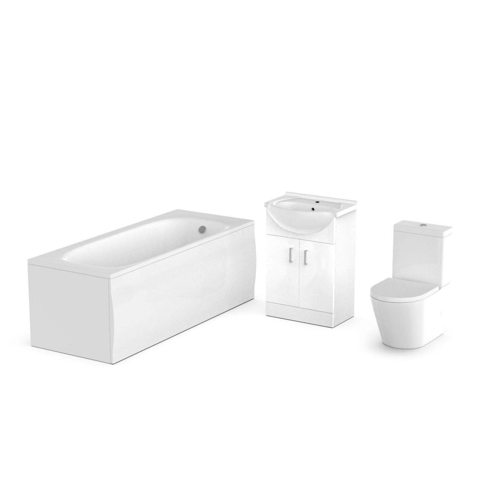 550mm Basin Vanity Unit, Close Coupled WC Toilet with Straight Edge Bath Bathroom Suite