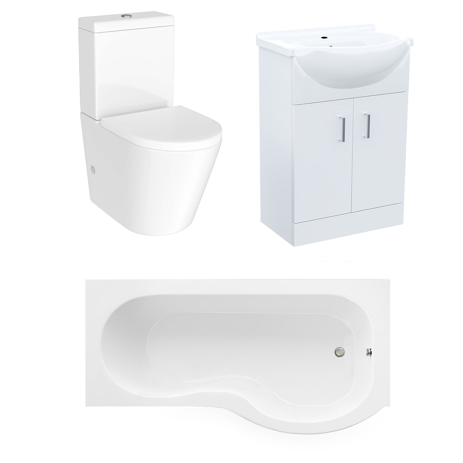 Ellen RH P-Shaped Bath With White Vanity Unit & Close Coupled Toilet Set