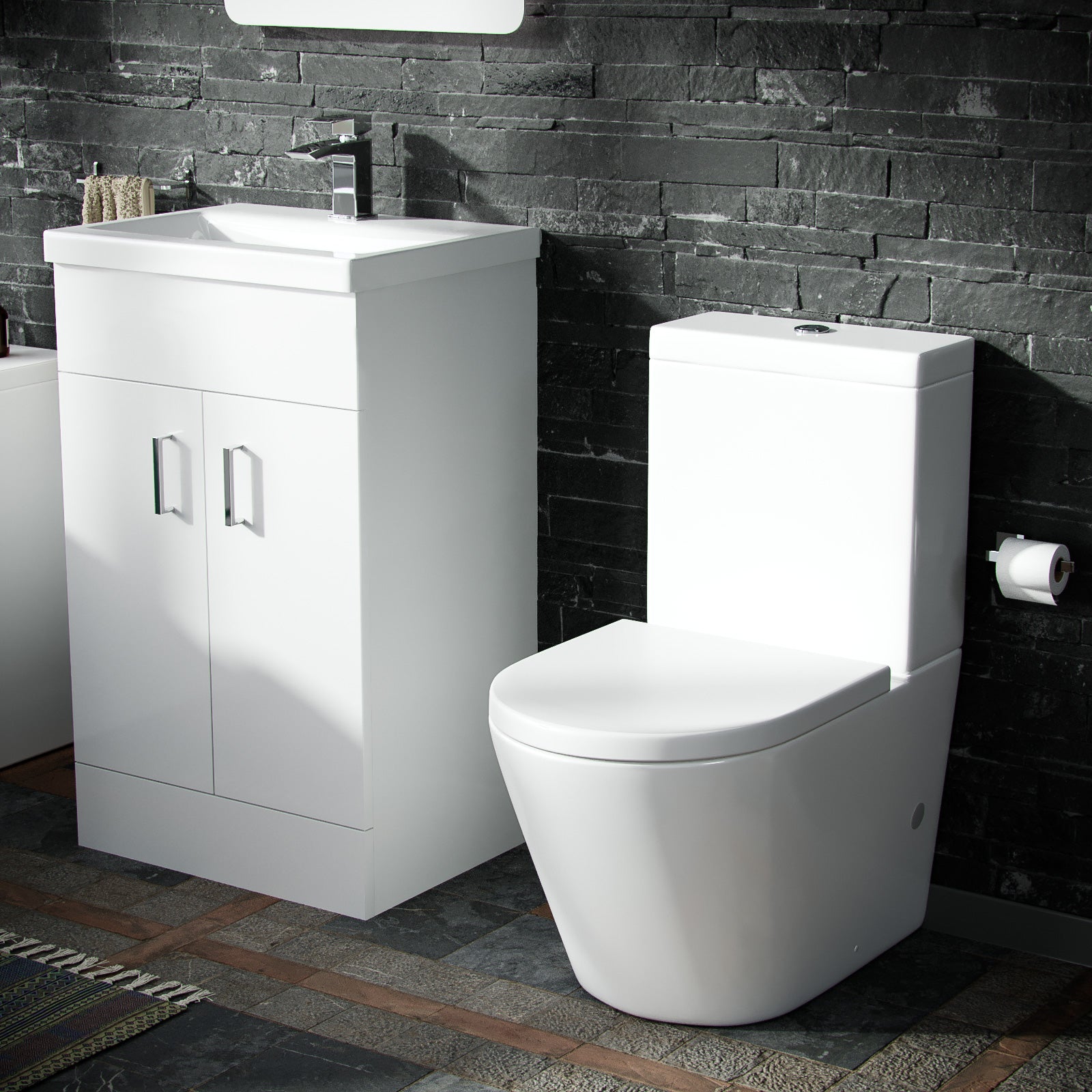 Nanuya 500mm Vanity Basin Unity & Rimless Close Coupled Toilet White