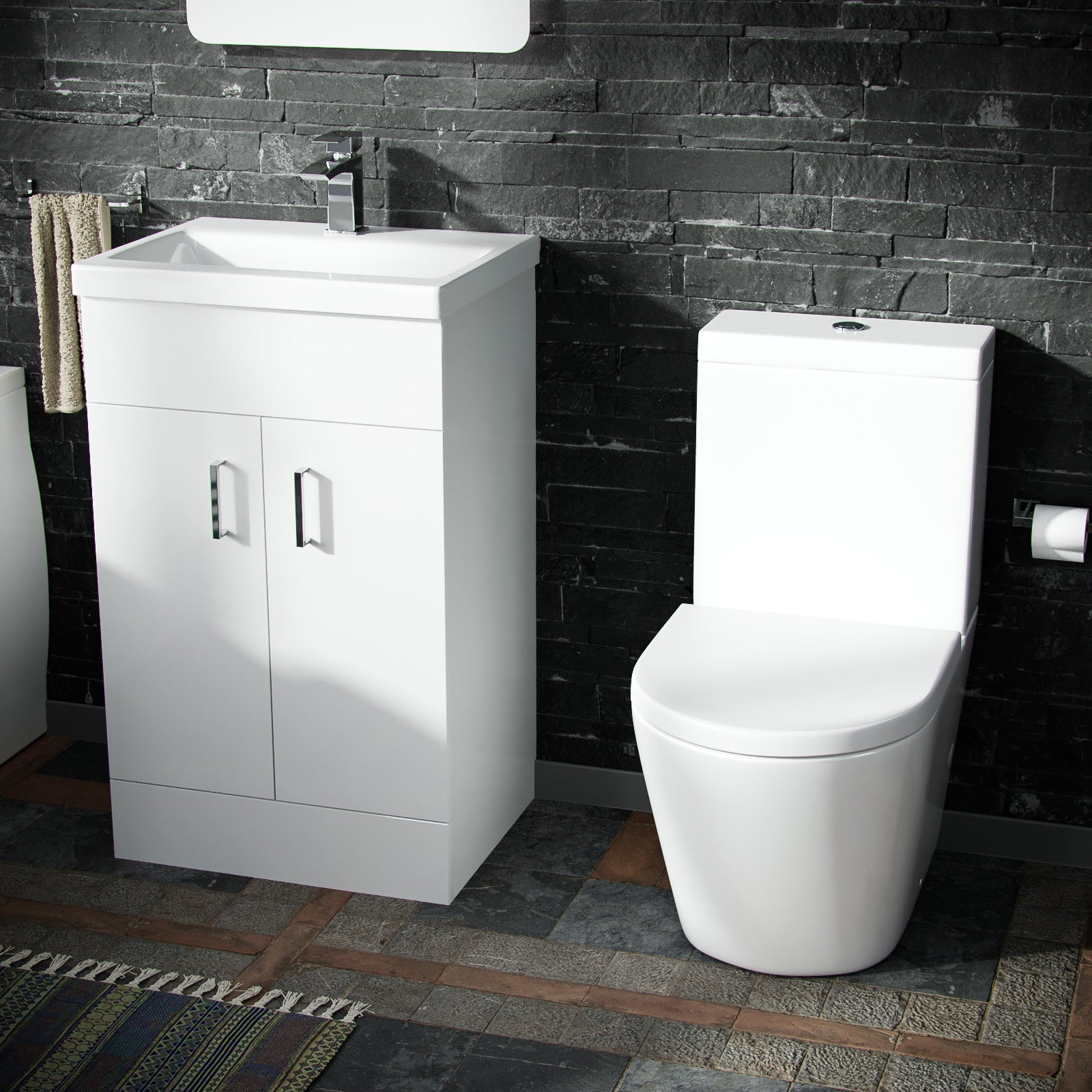 Nanuya 500mm Vanity Basin Unity & Rimless Close Coupled Toilet White