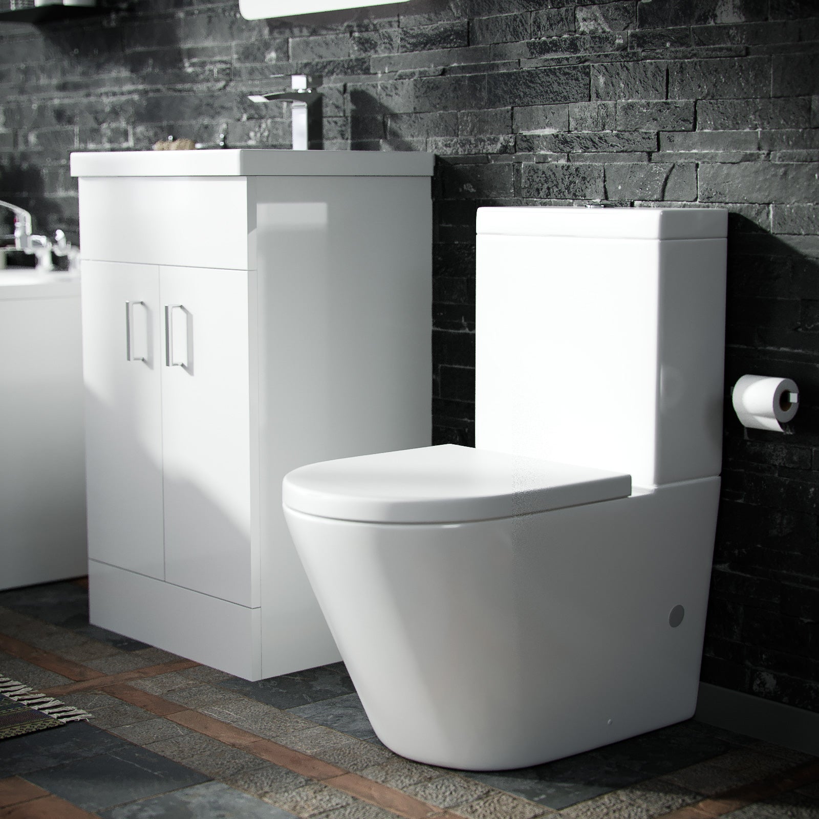 Nanuya 500mm Vanity Basin Unity & Rimless Close Coupled Toilet White