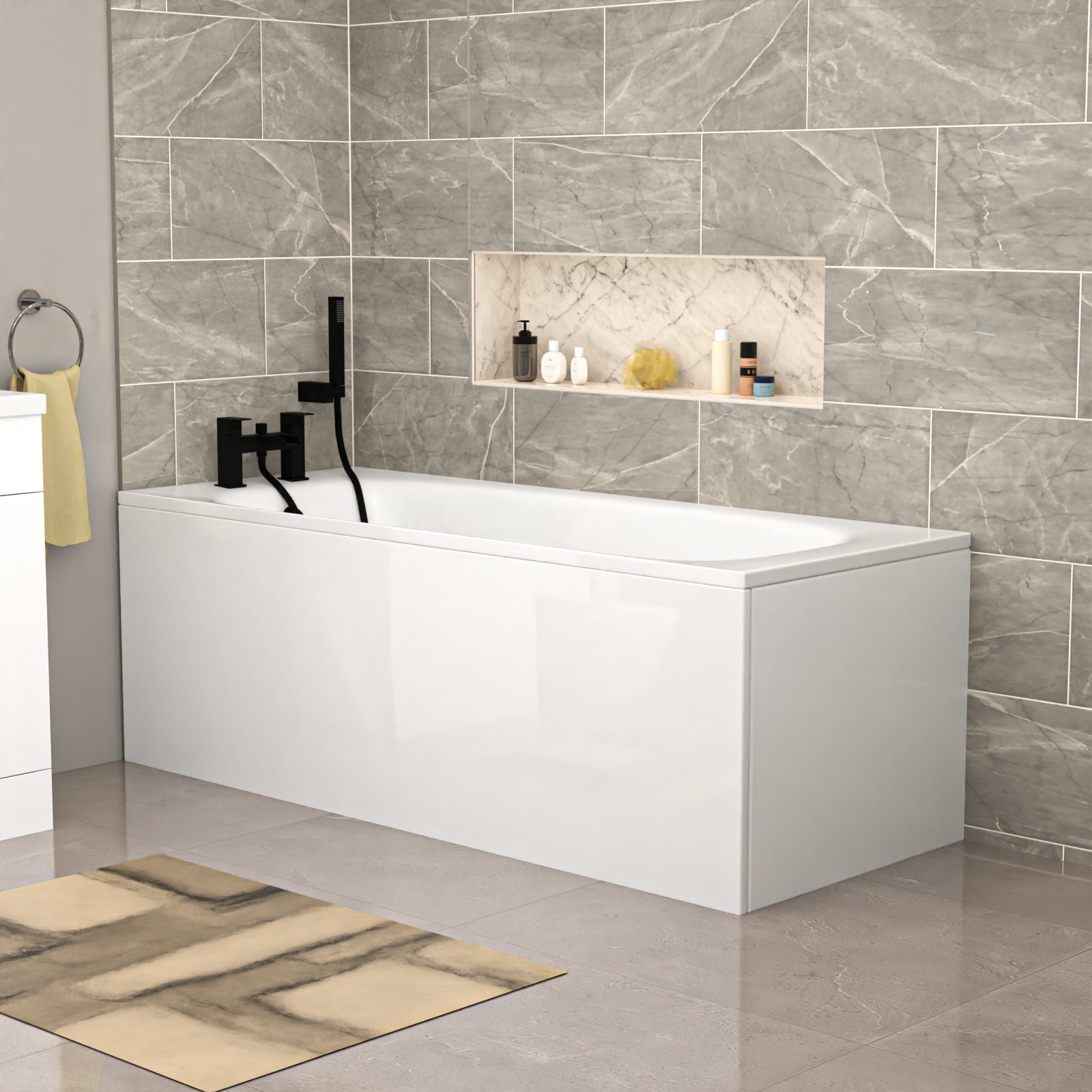 Nanuya Modern Suite 600mm Basin Vanity Unit, Bath & Close Coupled Toilet