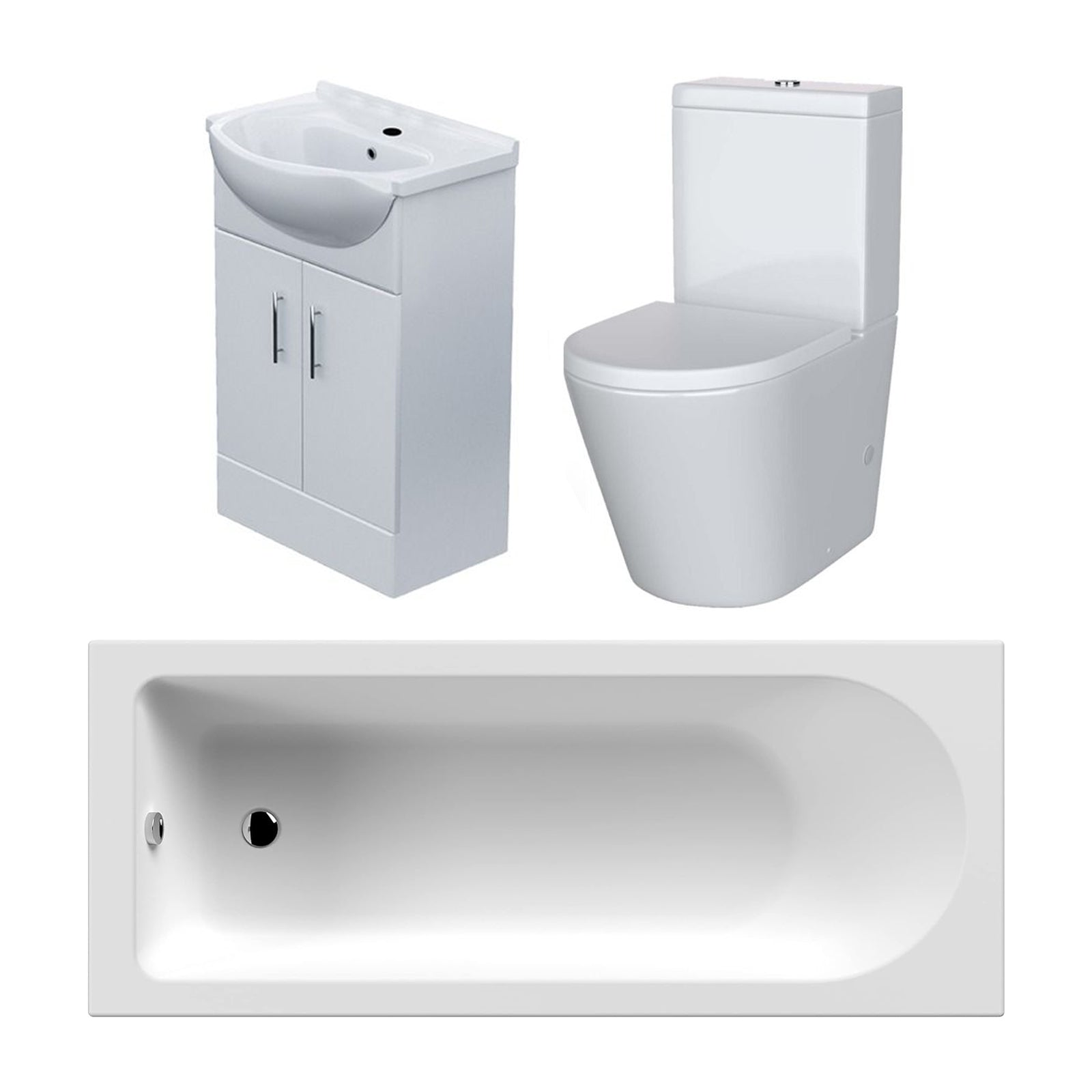 Nanuya Modern Suite 600mm Basin Vanity Unit, Bath & Close Coupled Toilet