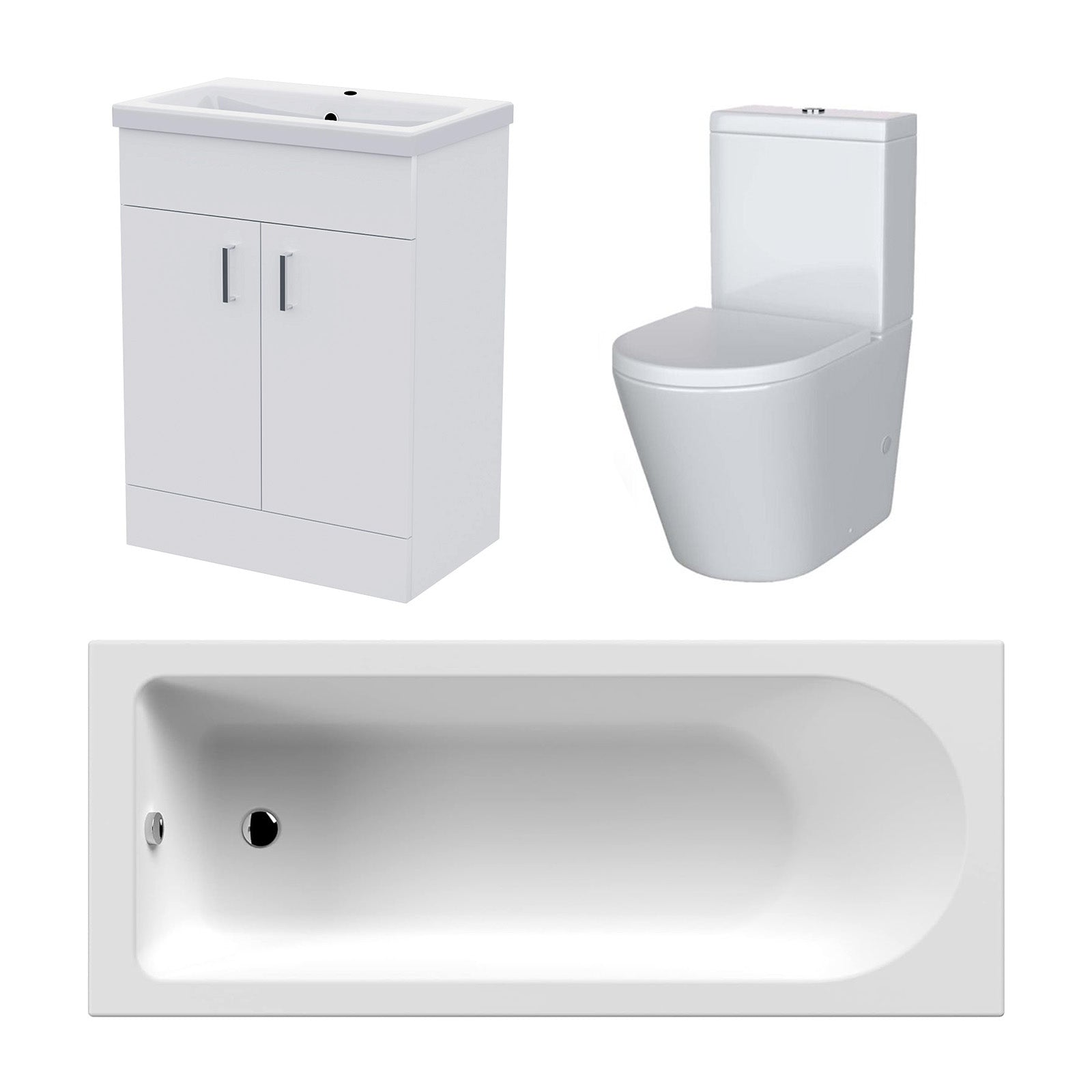 Nanuya Modern Suite 600mm Basin Vanity Unit, Bath & Close Coupled Toilet