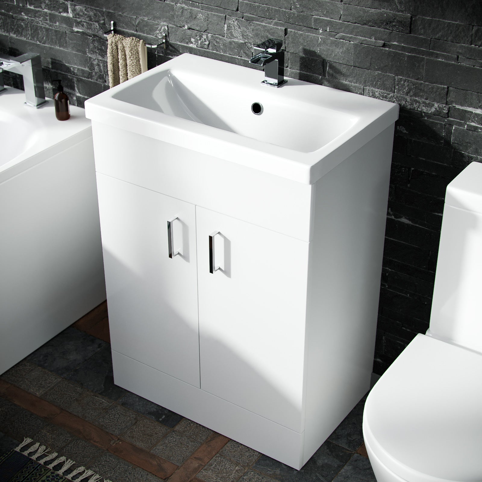 Nanuya Small Freestanding Bathroom Cloakroom Vanity Cabinet Unit With Basin Sink