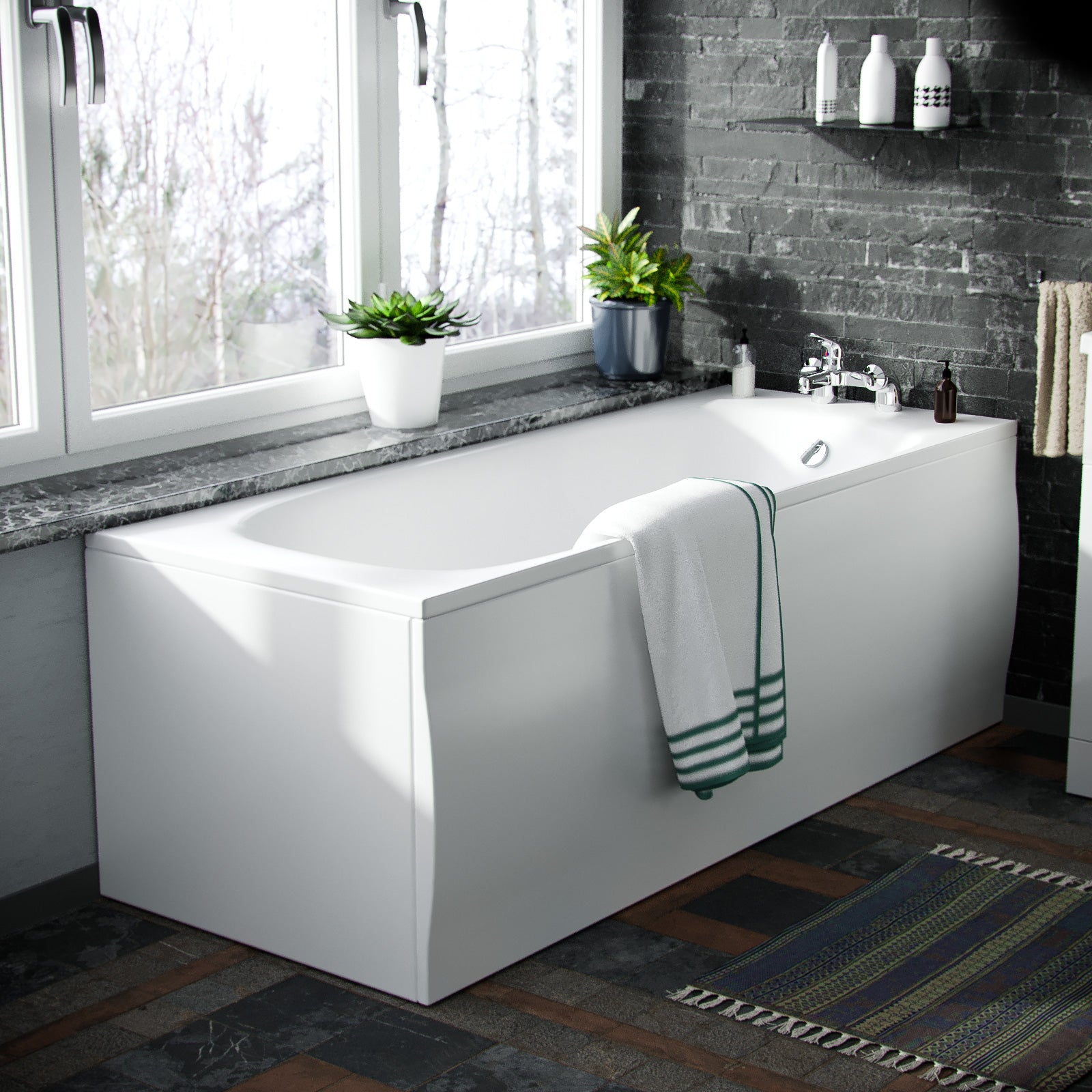 Basin Vanity Unit & Close Coupled WC Toilet with Straight Edge Bath Bathroom Suite