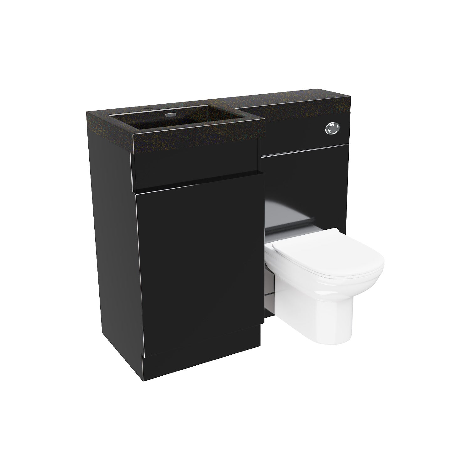 Black 1000 mm Left Hand Side Vanity Basin Unit with Back To Wall Toilet and WC Unit