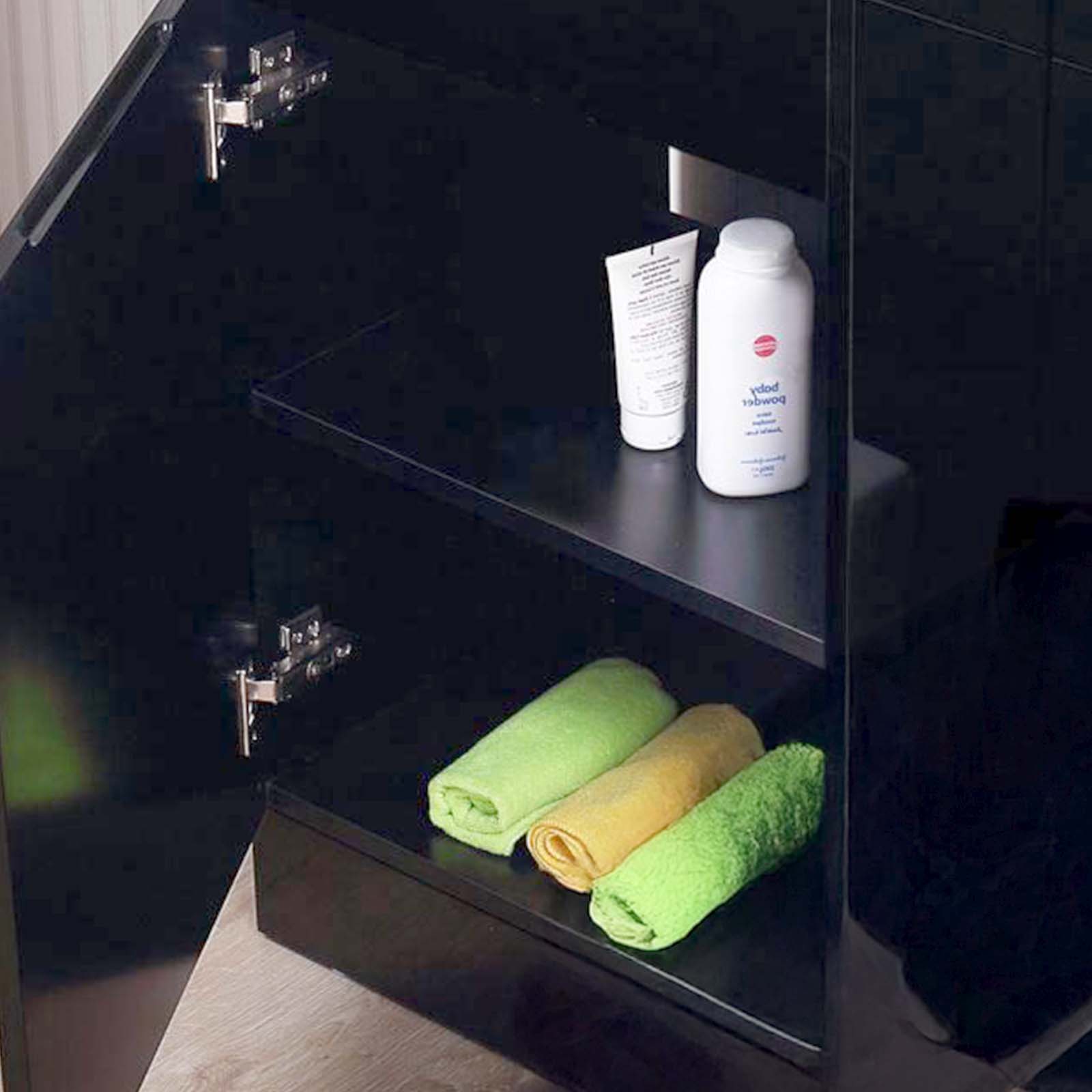 Aston 485mm Left Hand Black Vanity Unit with White Resin Basin