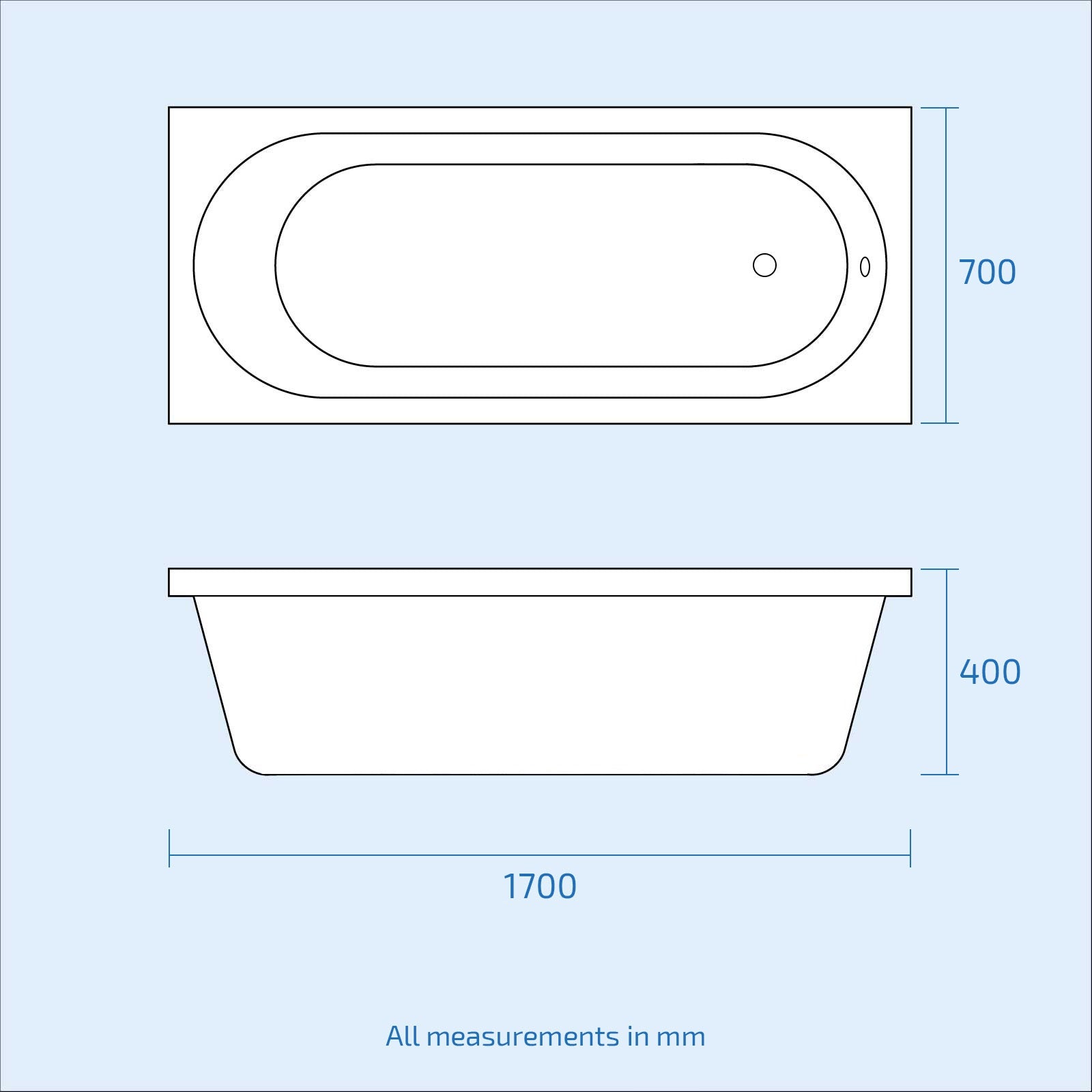 Bath Suite 1700mm Bath, 550mm White Basin Vanity, Toilet & Front Panel