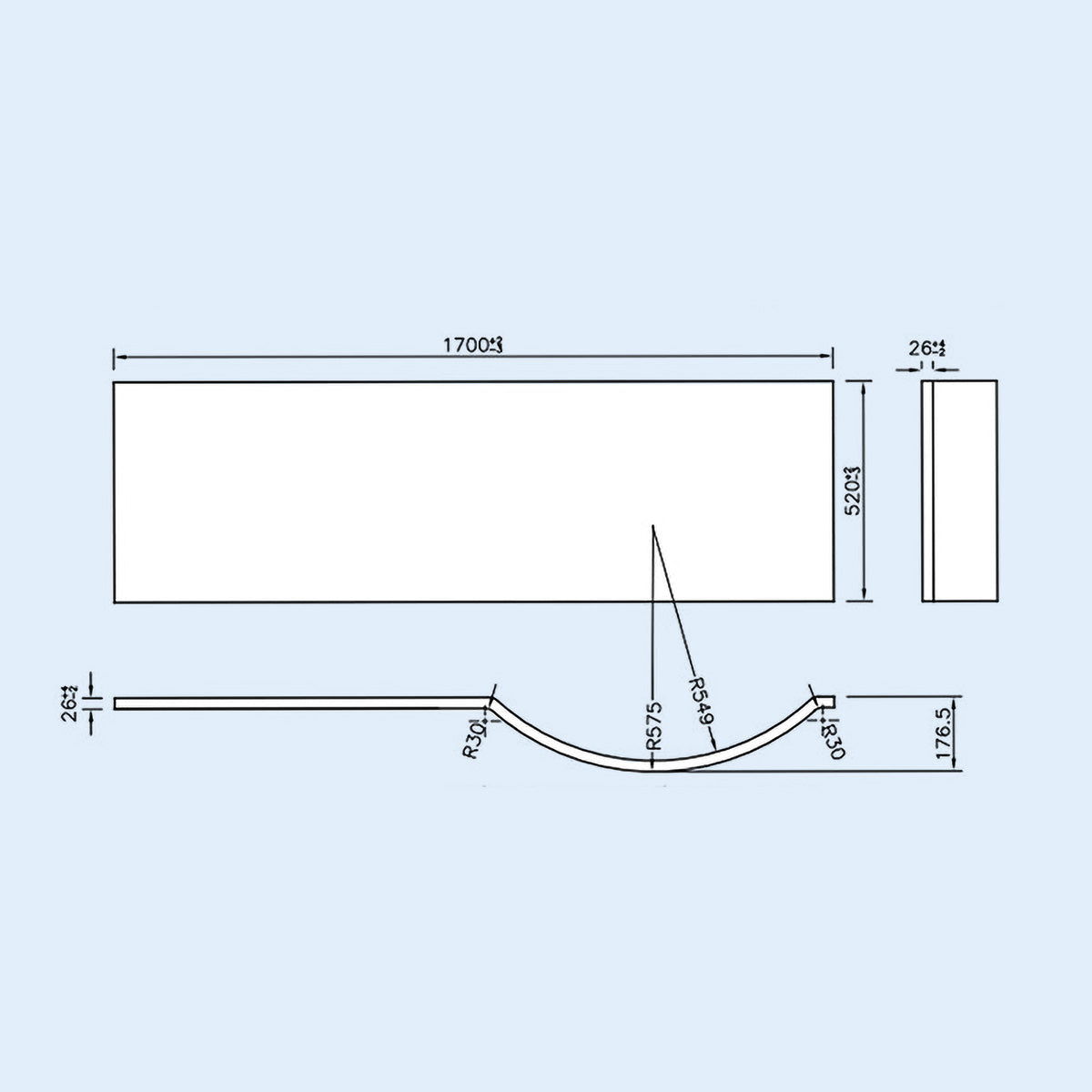 Kartell P Shaped 1700mm Gloss White Bath Front Panel