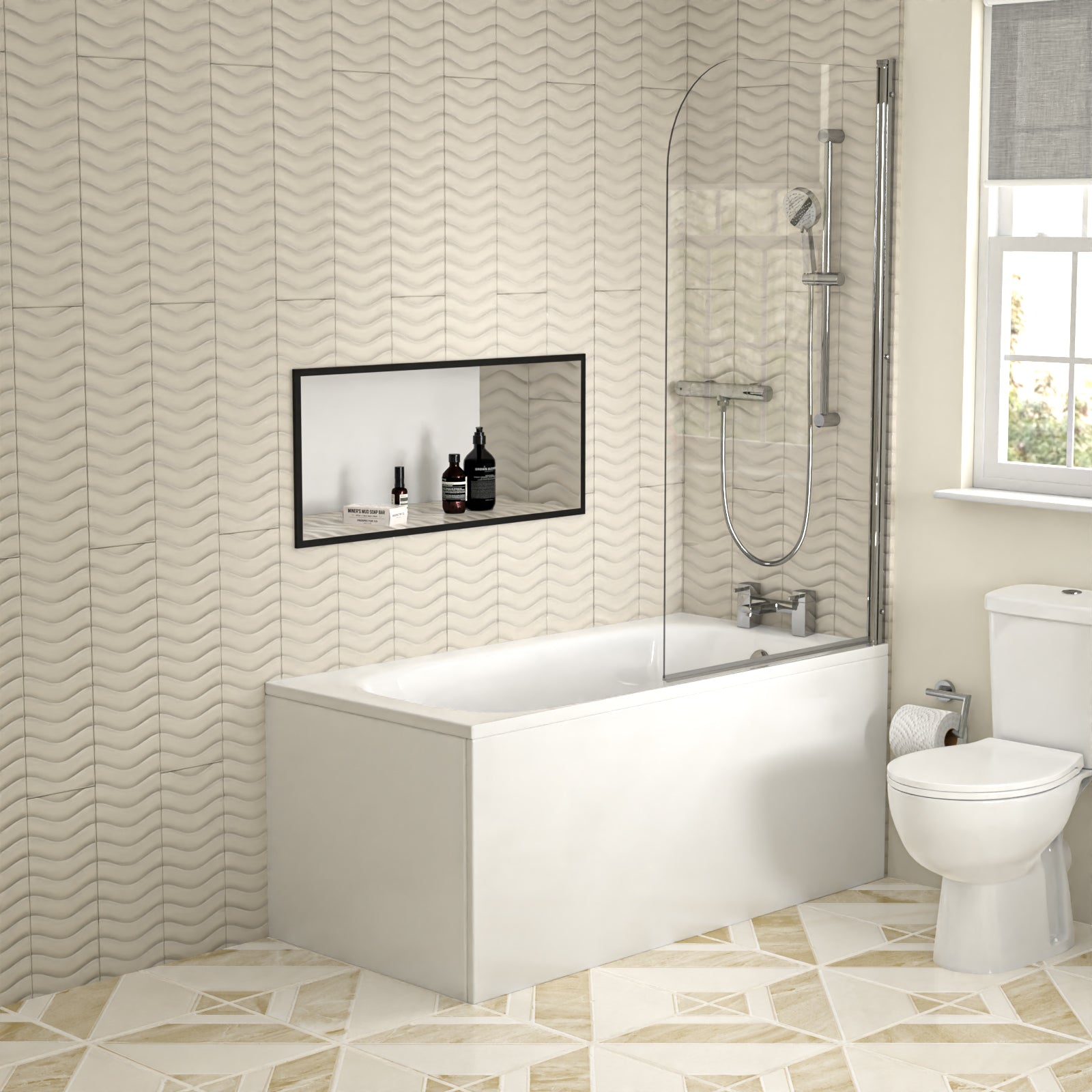 Bathroom Suite 1400mm Bathtub With Screen, Vanity and Toilet With Shower and Taps