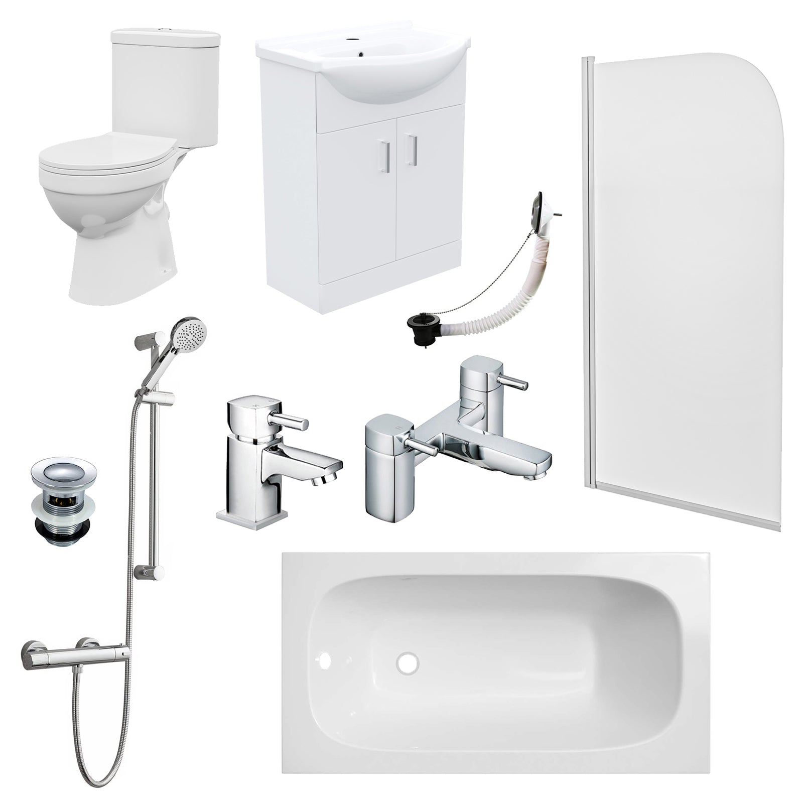 Bathroom Suite 1400mm Bathtub With Screen, Vanity and Toilet With Shower and Taps