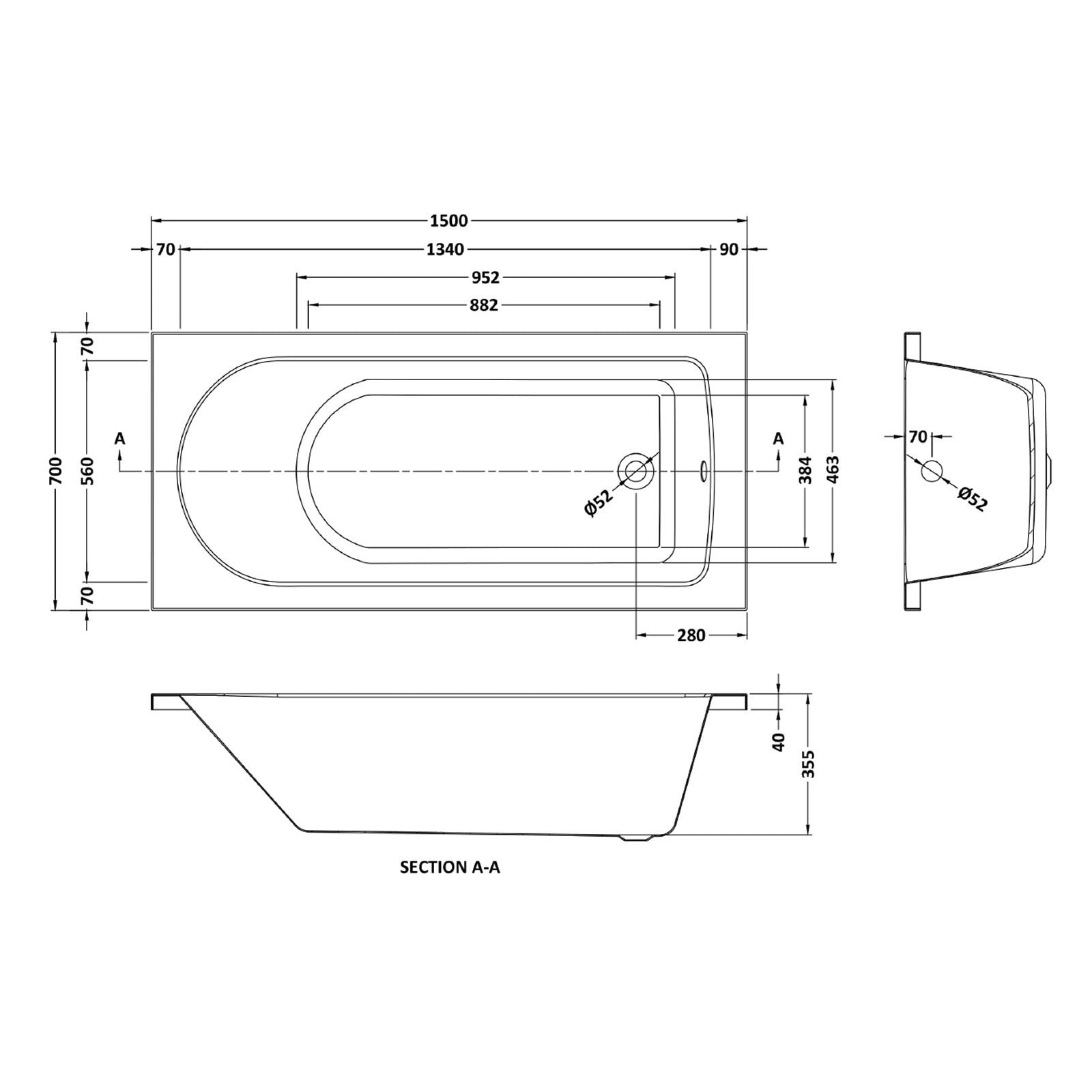 Bathroom Suite 1500mm Round Bathtub With 500mm Freestanding Vanity and Toilet