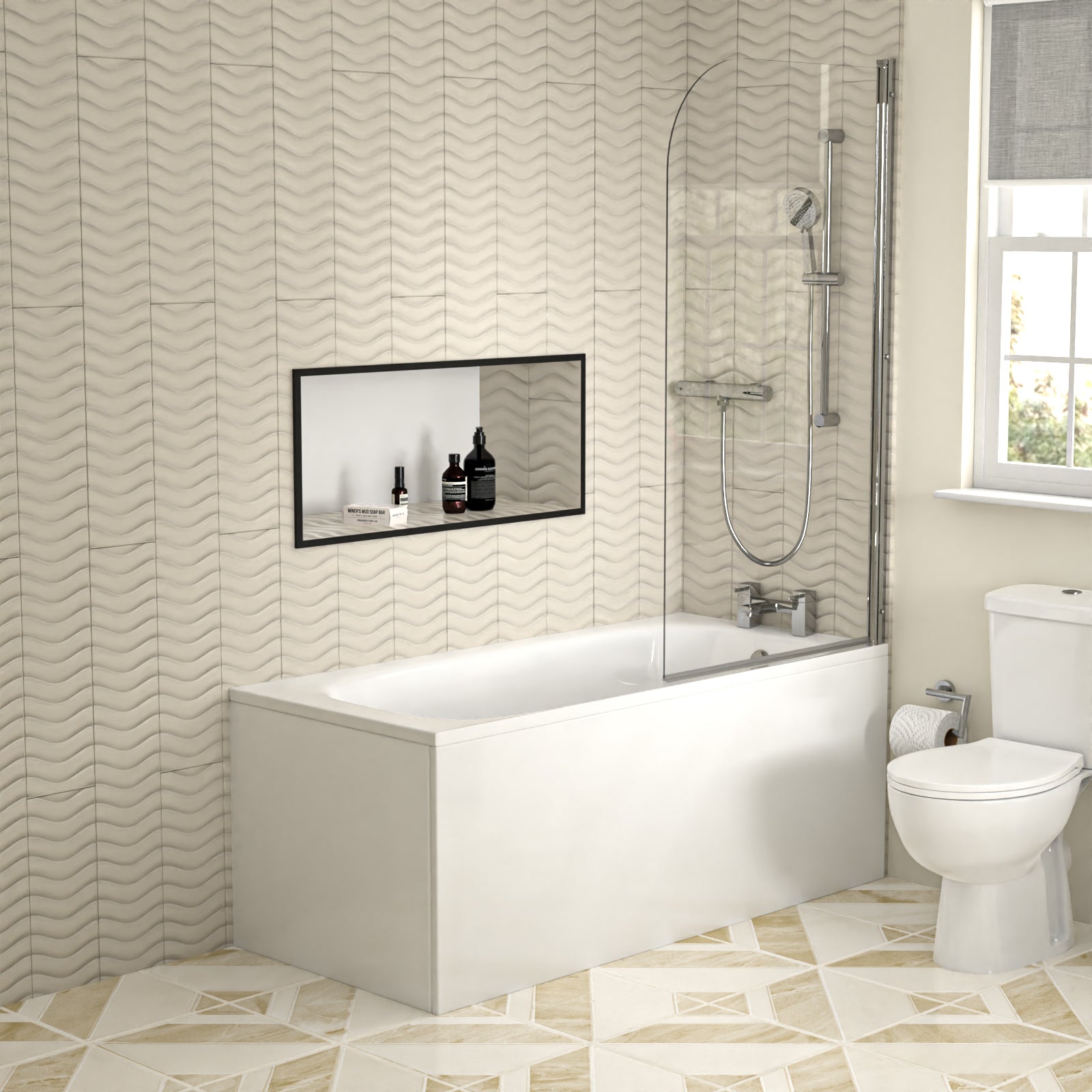 Bathroom Suite 1500mm Square Bathtub With Screen, Vanity and Toilet With Shower and Taps