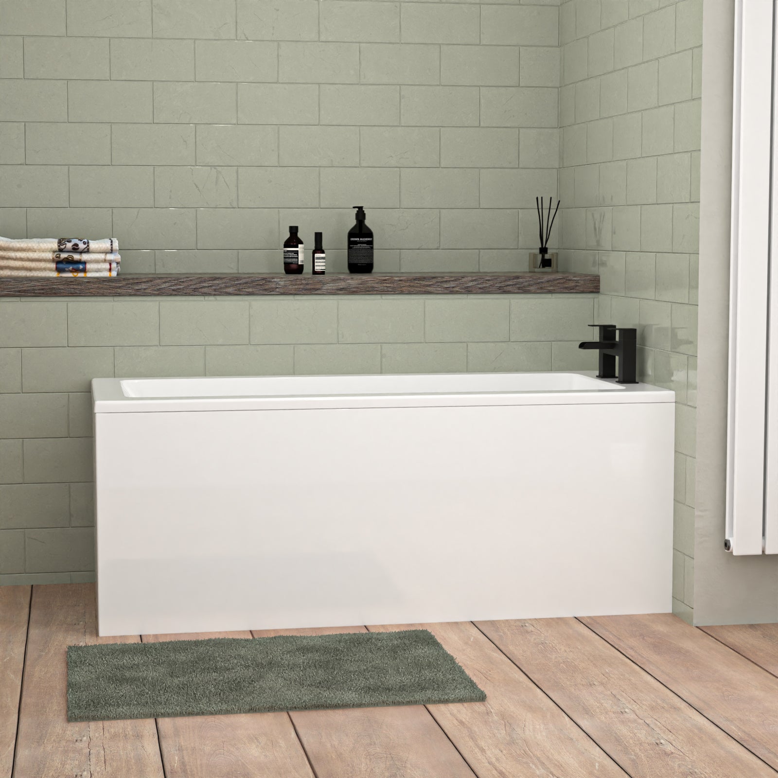 1500mm x 700mm Standard Square Single Ended Bath With Legs White
