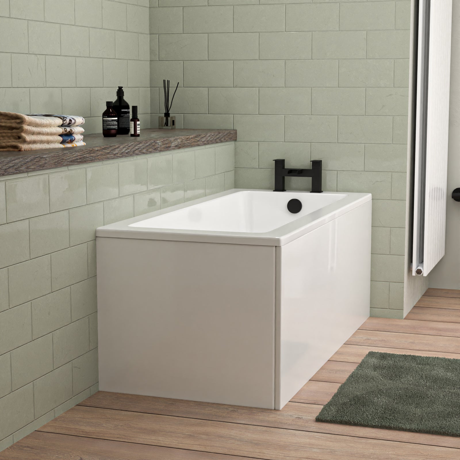 1500mm x 700mm Standard Square Single Ended Bath With Legs White