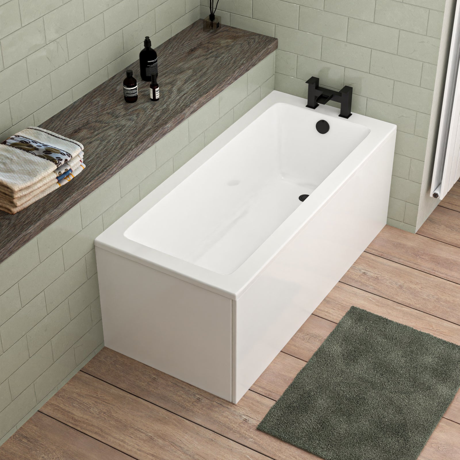 1500mm x 700mm Standard Square Single Ended Bath With Legs White