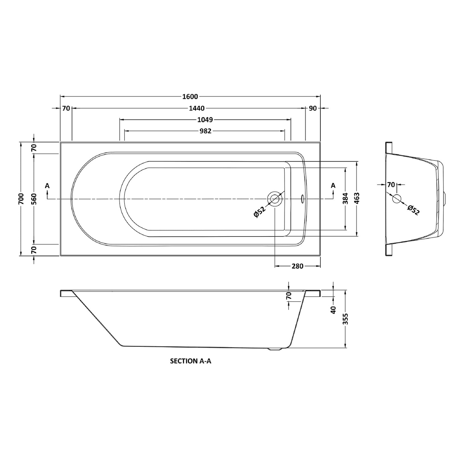 Bathroom Suite 1600mm Round Bathtub With 400mm Freestanding Vanity and Toilet